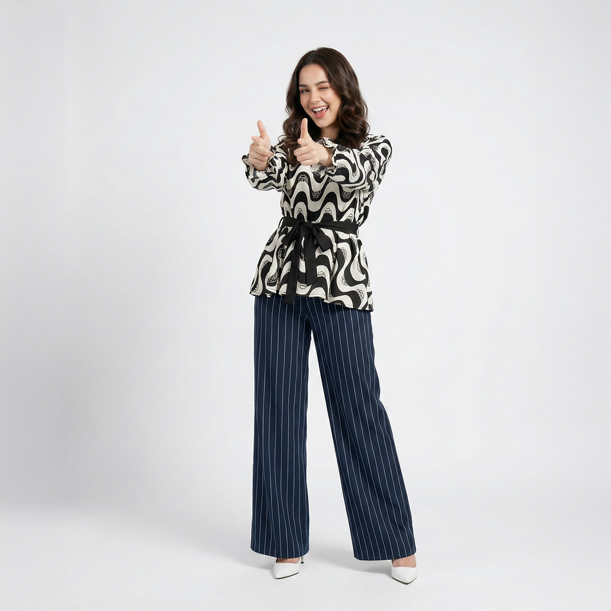 Ladies Printed Waist-Tie Top