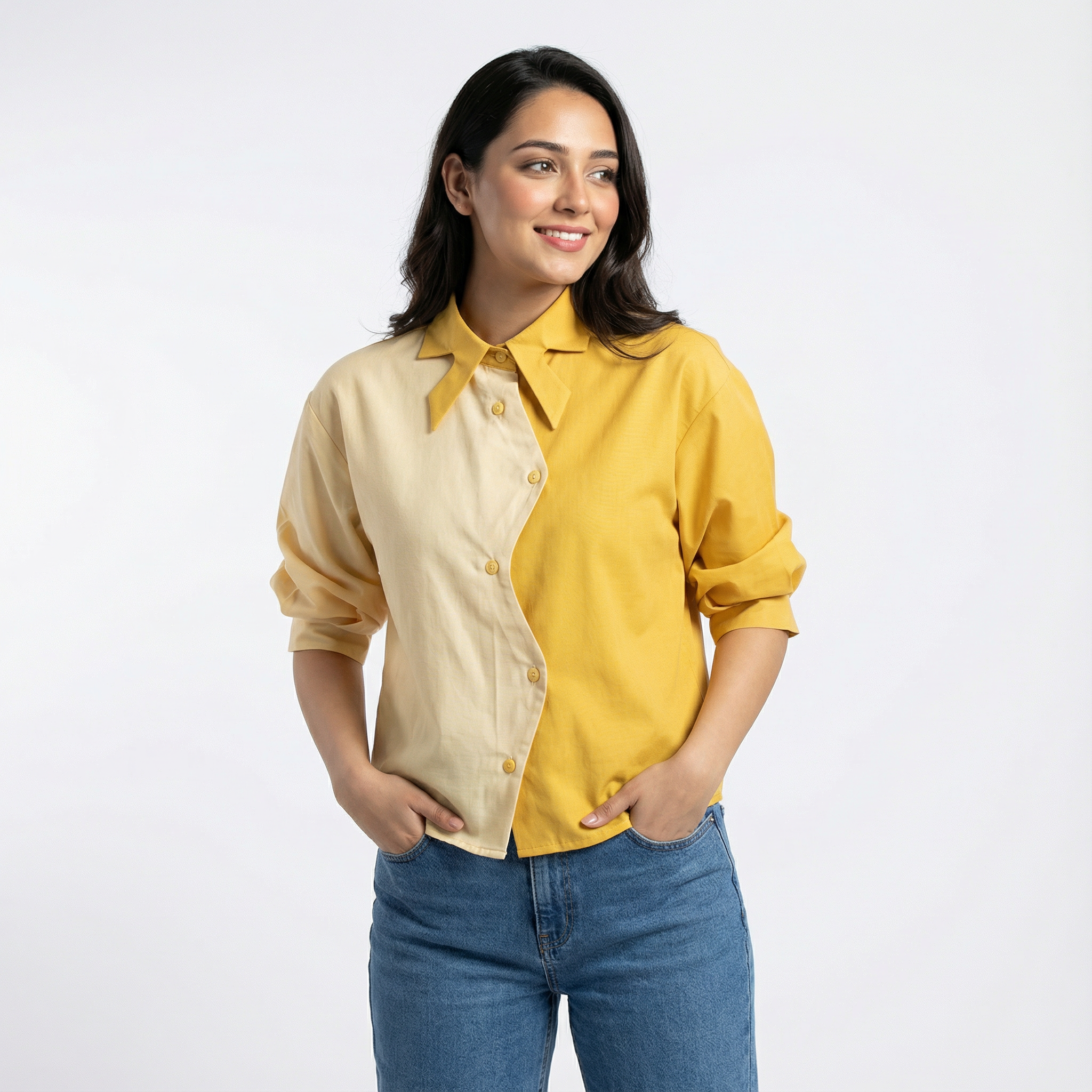 Ladies Korean-Style Patchwork Collared Shirt