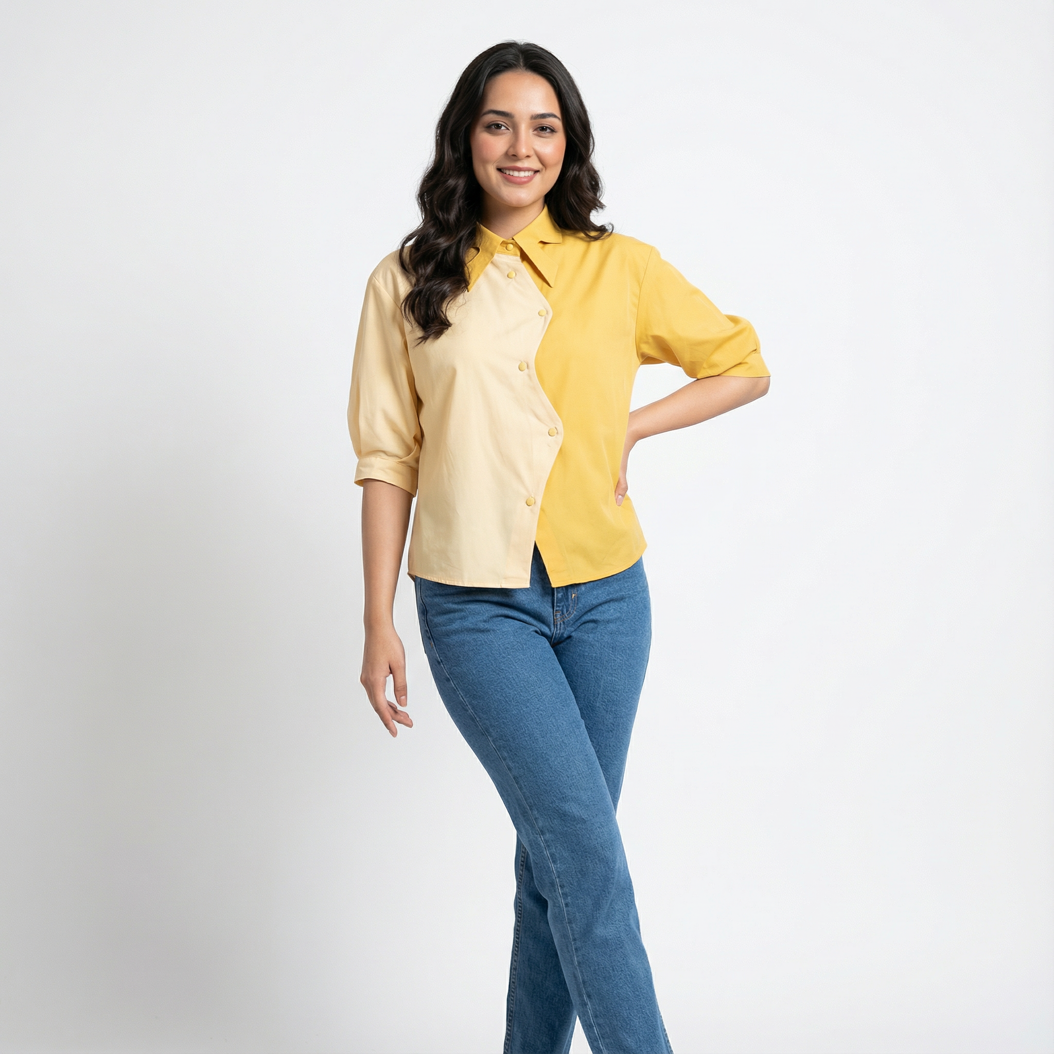 Ladies Korean-Style Patchwork Collared Shirt