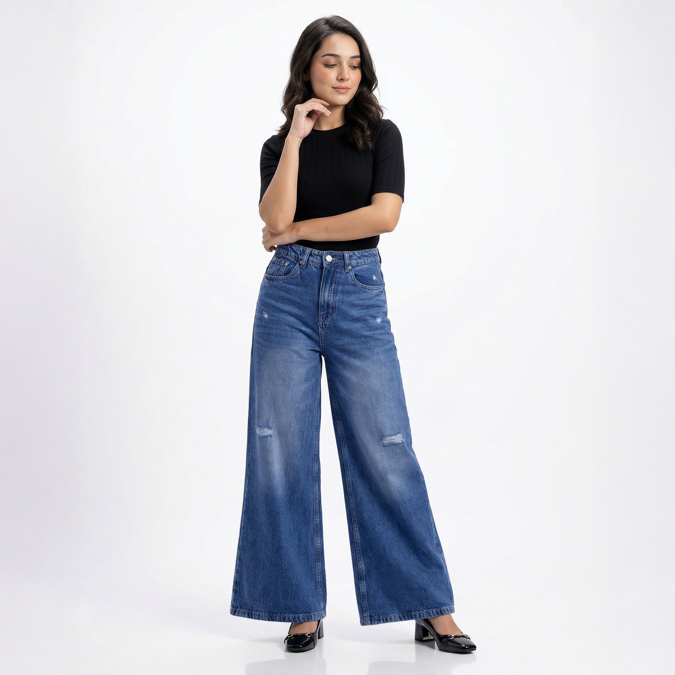 Hexa Stitch High-Waist Baggy Denim