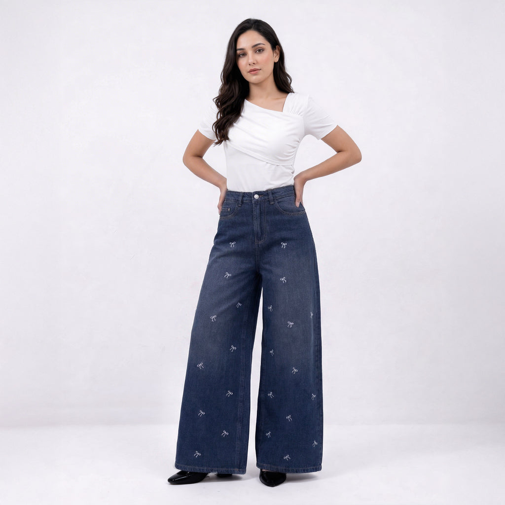 Lunara Embroidered High-Waist Baggy Jeans