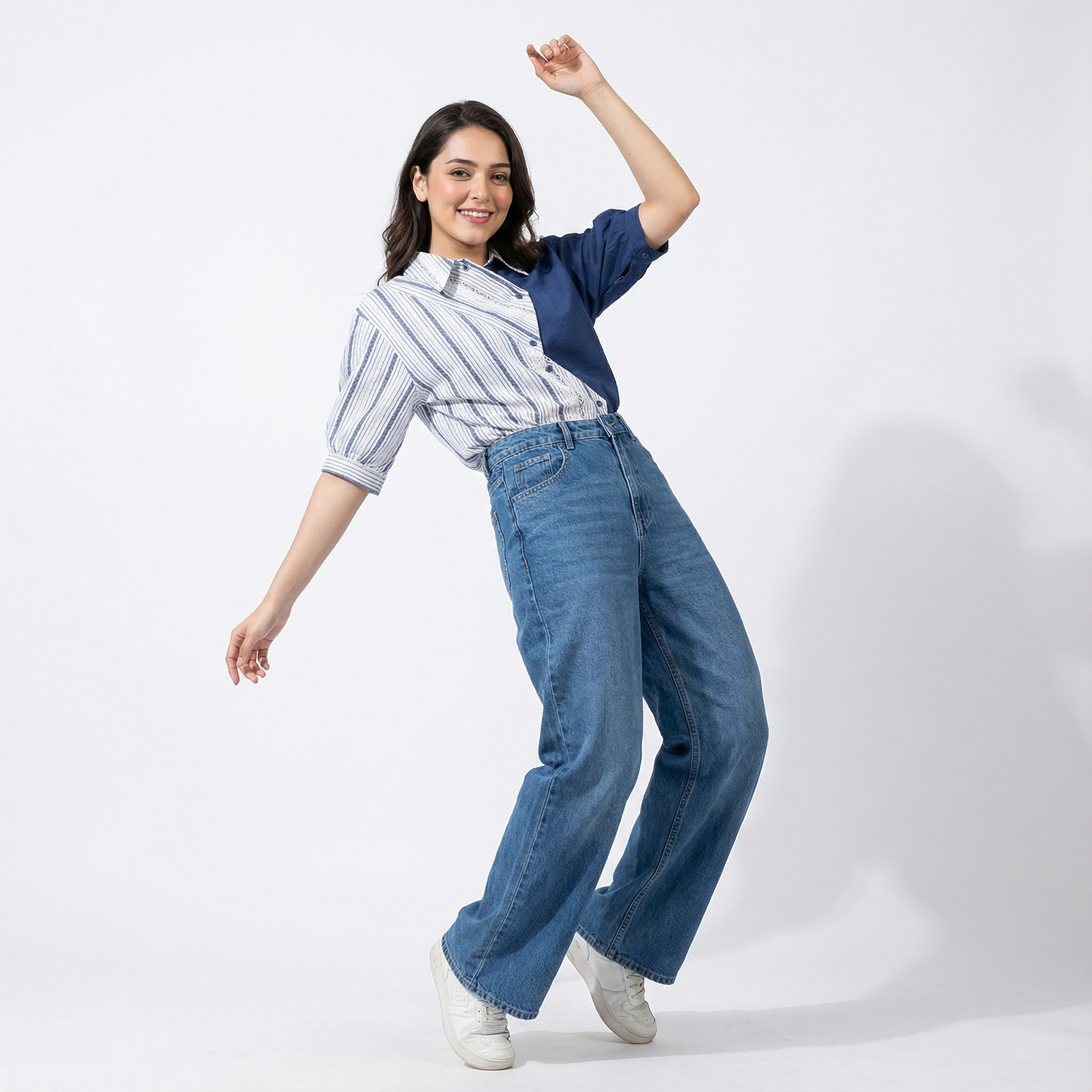 Ladies Korean-Style Patchwork Collared Shirt