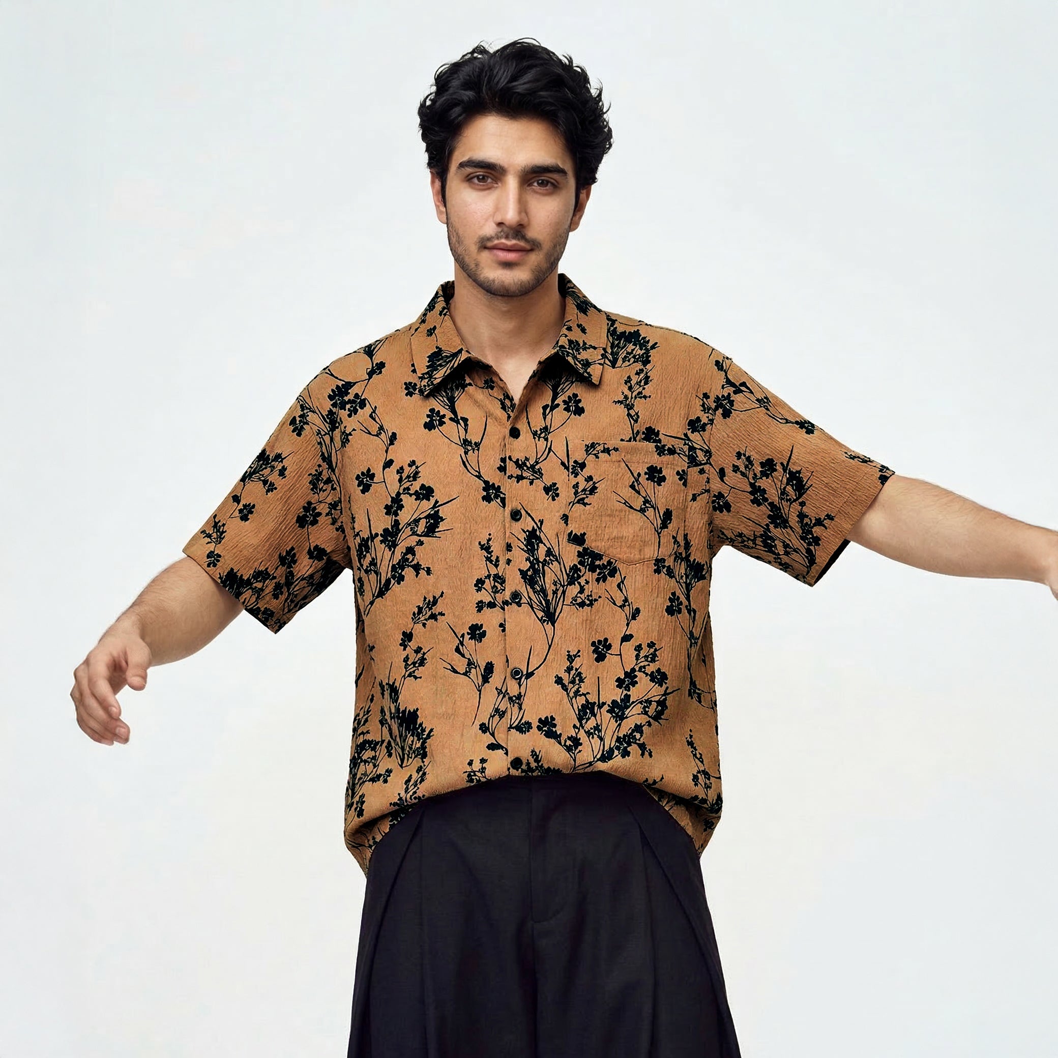 Midnight Petals Half Sleeve Shirt