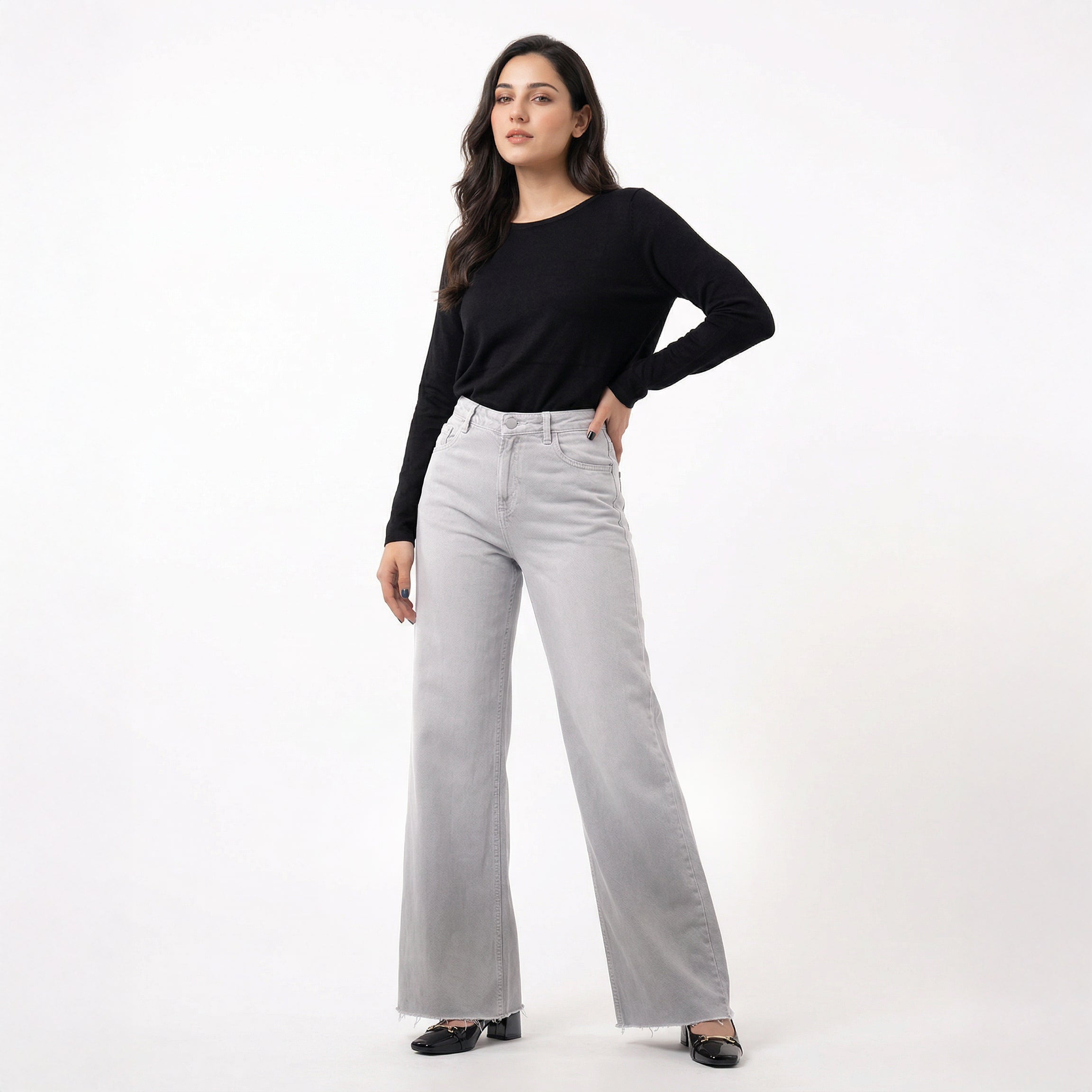 Elora Wide Leg Jeans in Ash