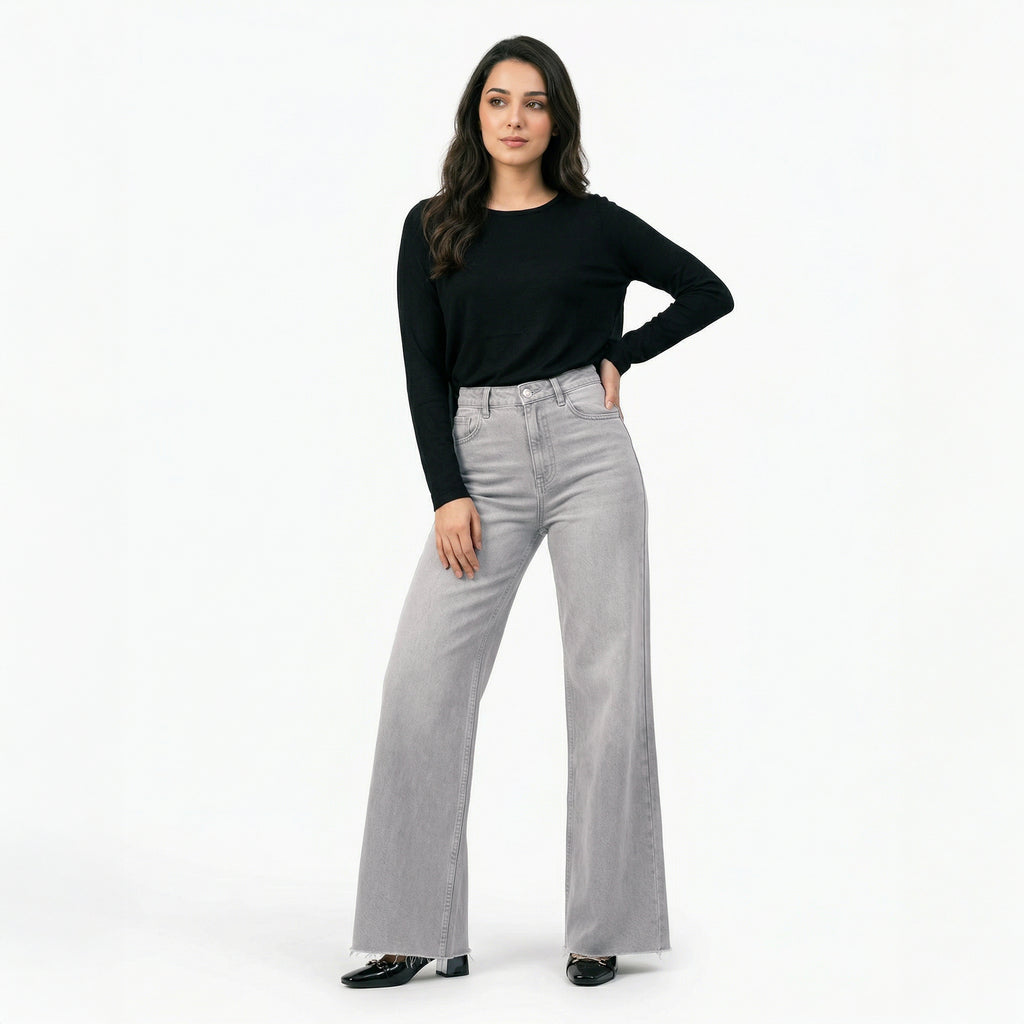 Elora Wide Leg Jeans in Ash