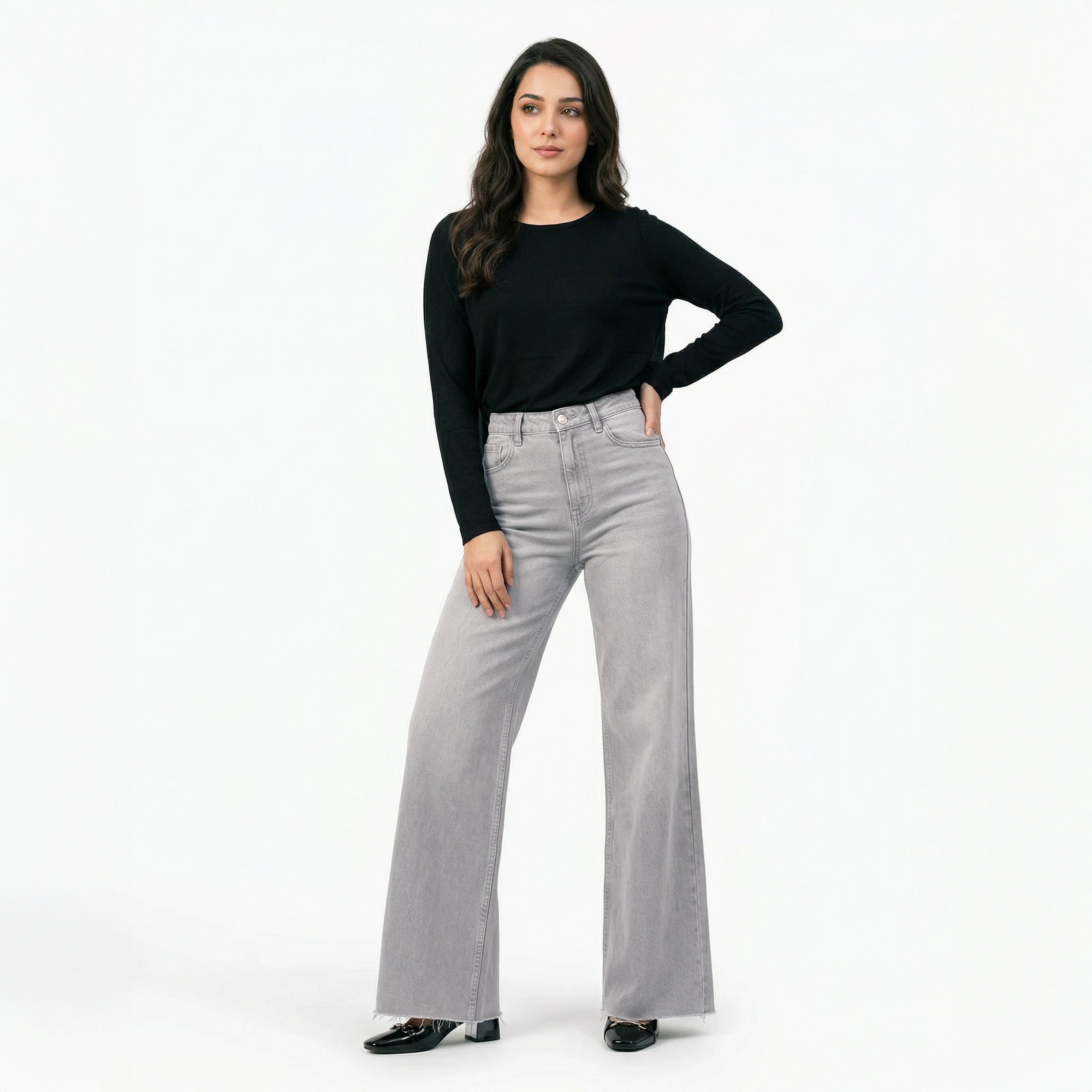 Elora Wide Leg Jeans in Ash