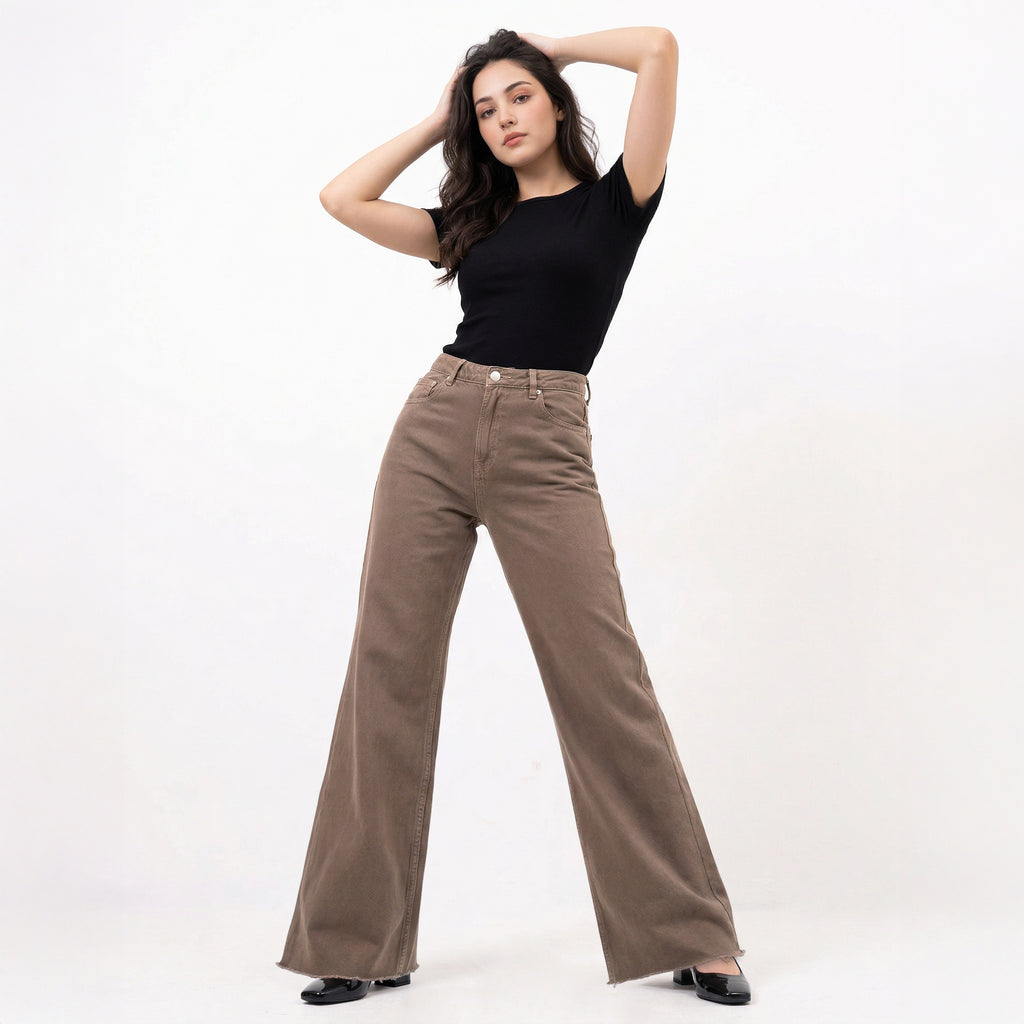 Elora Wide Leg Jeans– Soft Sand Beige