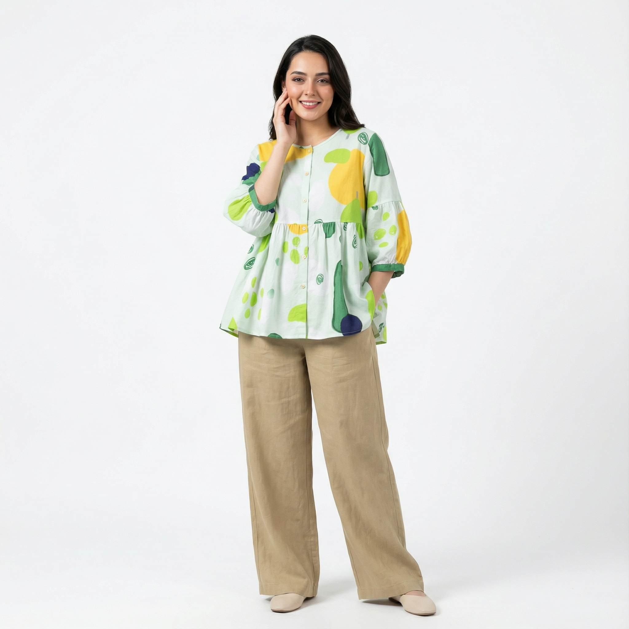 Ladies Printed Round-Neck Tunic Top