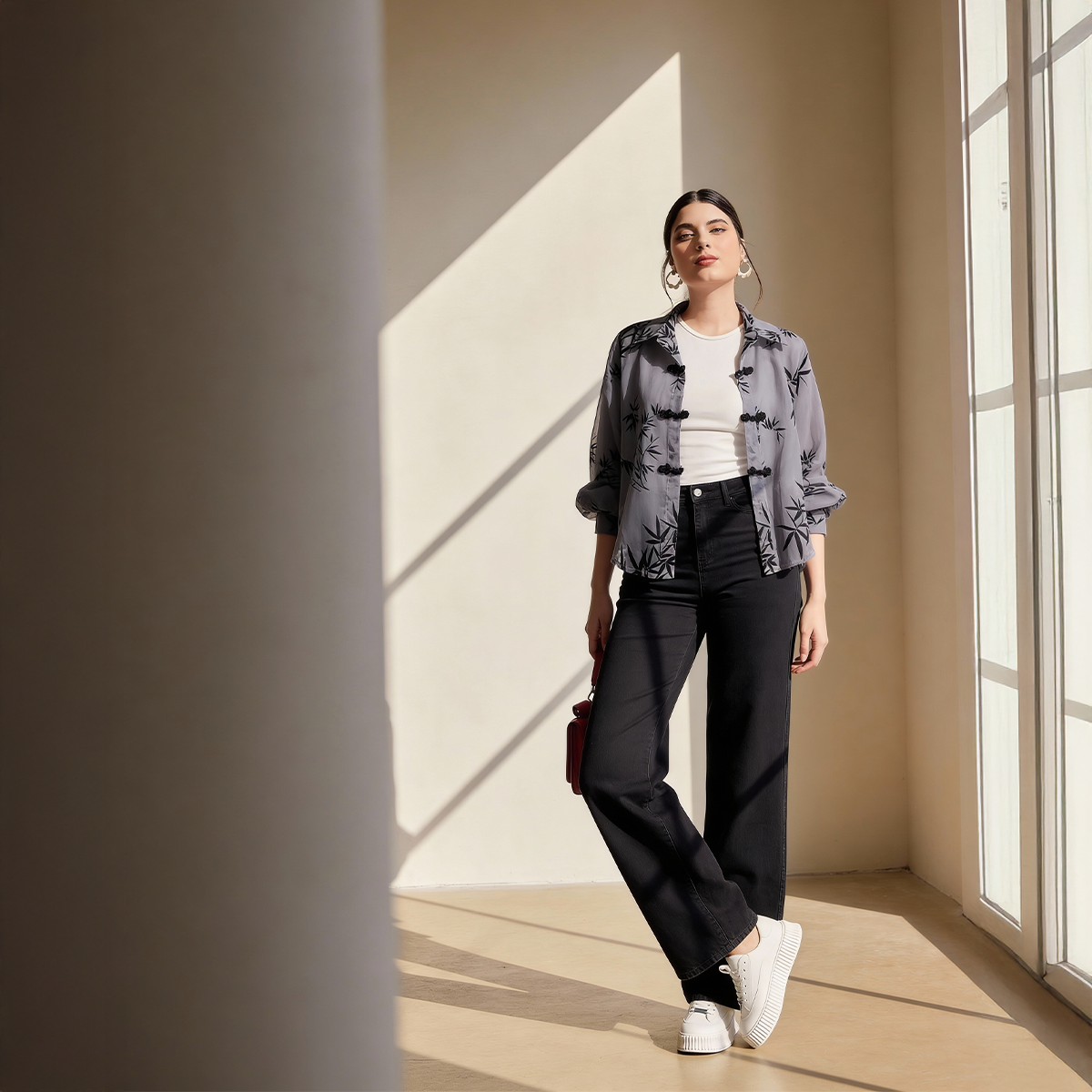 Ladies Bamboo Print Chiffon Shirt