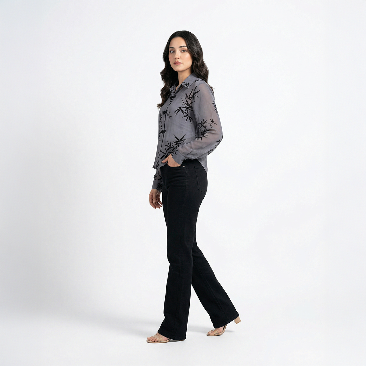 Ladies Bamboo Print Chiffon Shirt