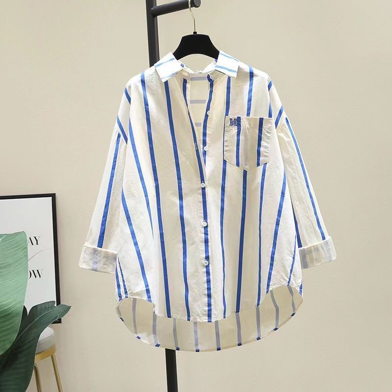Ladies Striped Loose-Fit Long Shirt