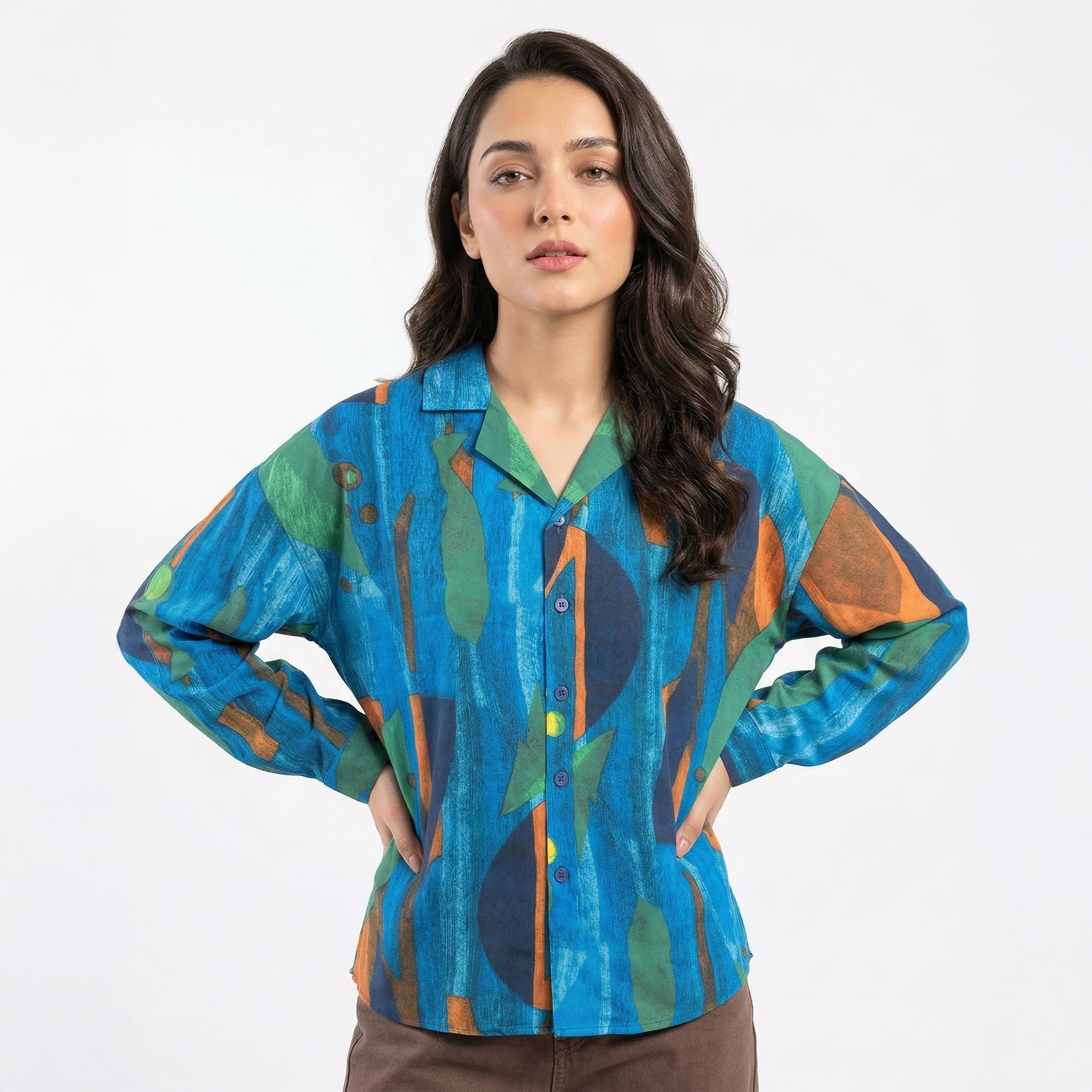 Retro Colorful Oil Painting Print Long Sleeve Shirt