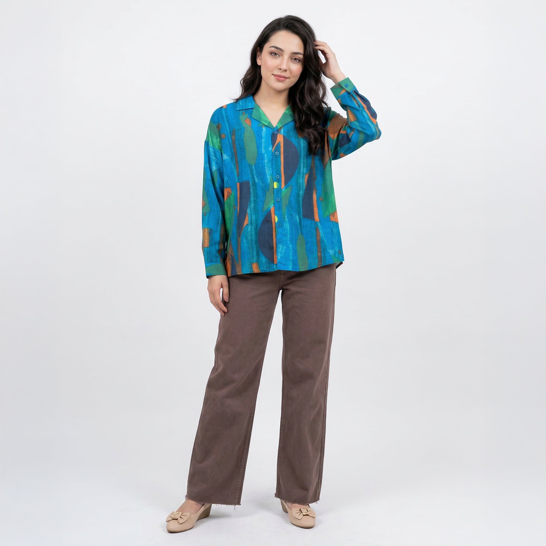 Retro Colorful Oil Painting Print Long Sleeve Shirt