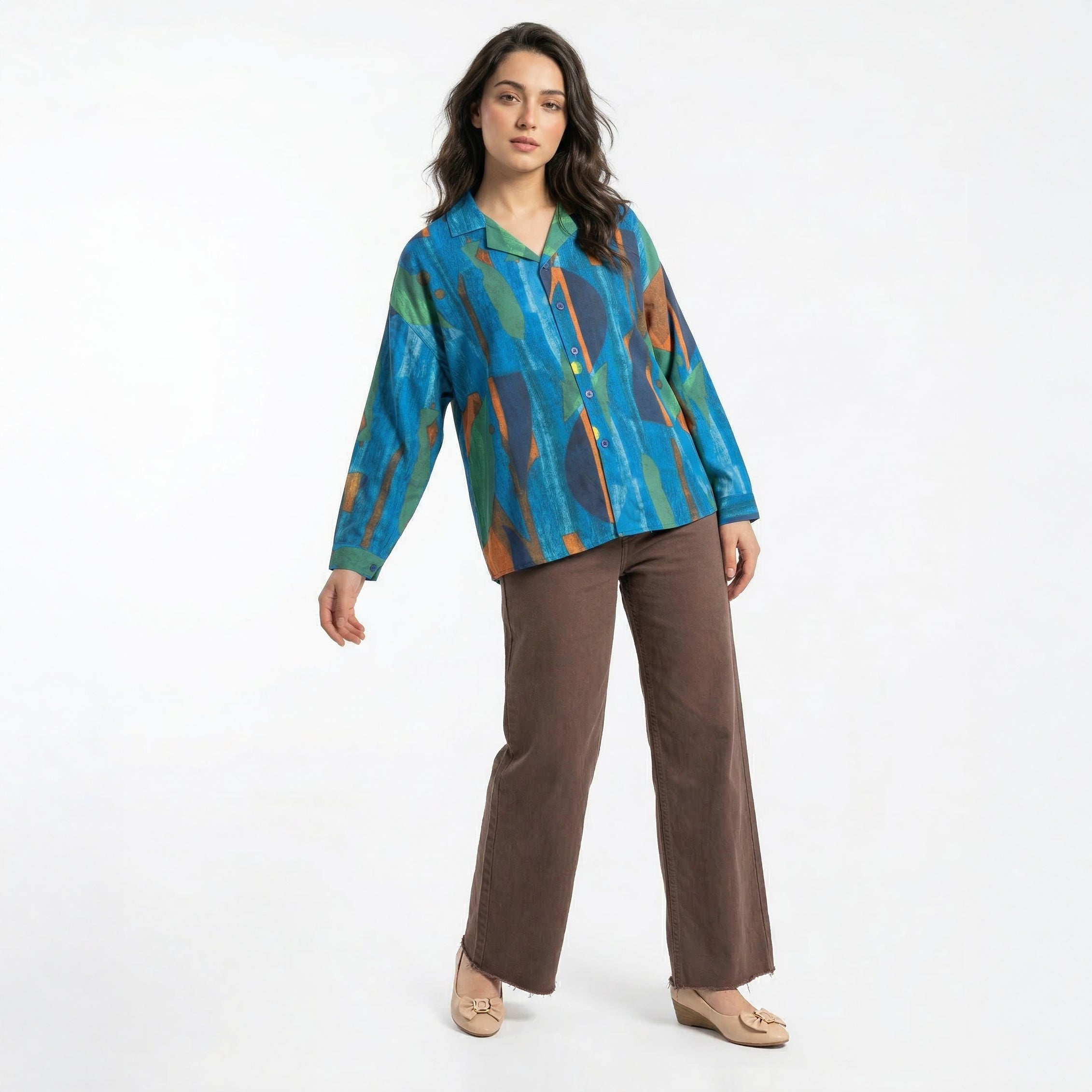 Retro Colorful Oil Painting Print Long Sleeve Shirt