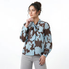 Printed Blue Chiffon Lightweight Summer Shirt