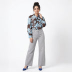 Printed Blue Chiffon Lightweight Summer Shirt