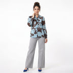Printed Blue Chiffon Lightweight Summer Shirt