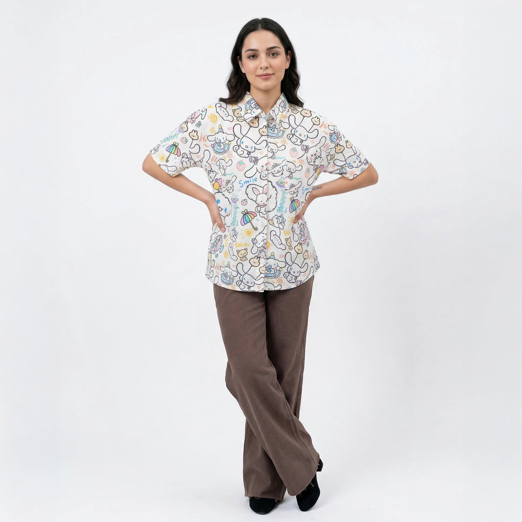 Kawaii Anime Cartoon Print Korean Style Short Sleeve Shirt