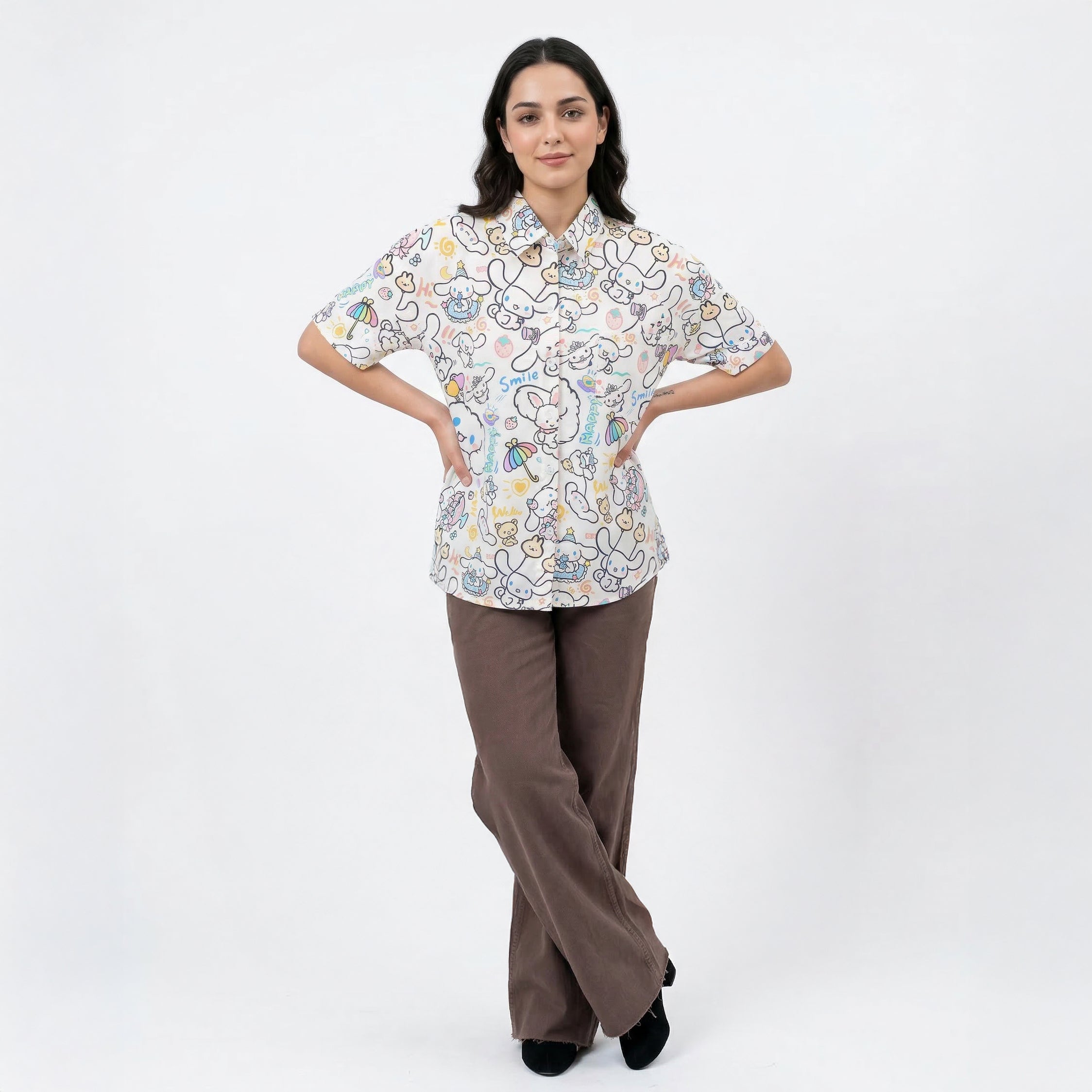 Kawaii Anime Cartoon Print Korean Style Short Sleeve Shirt