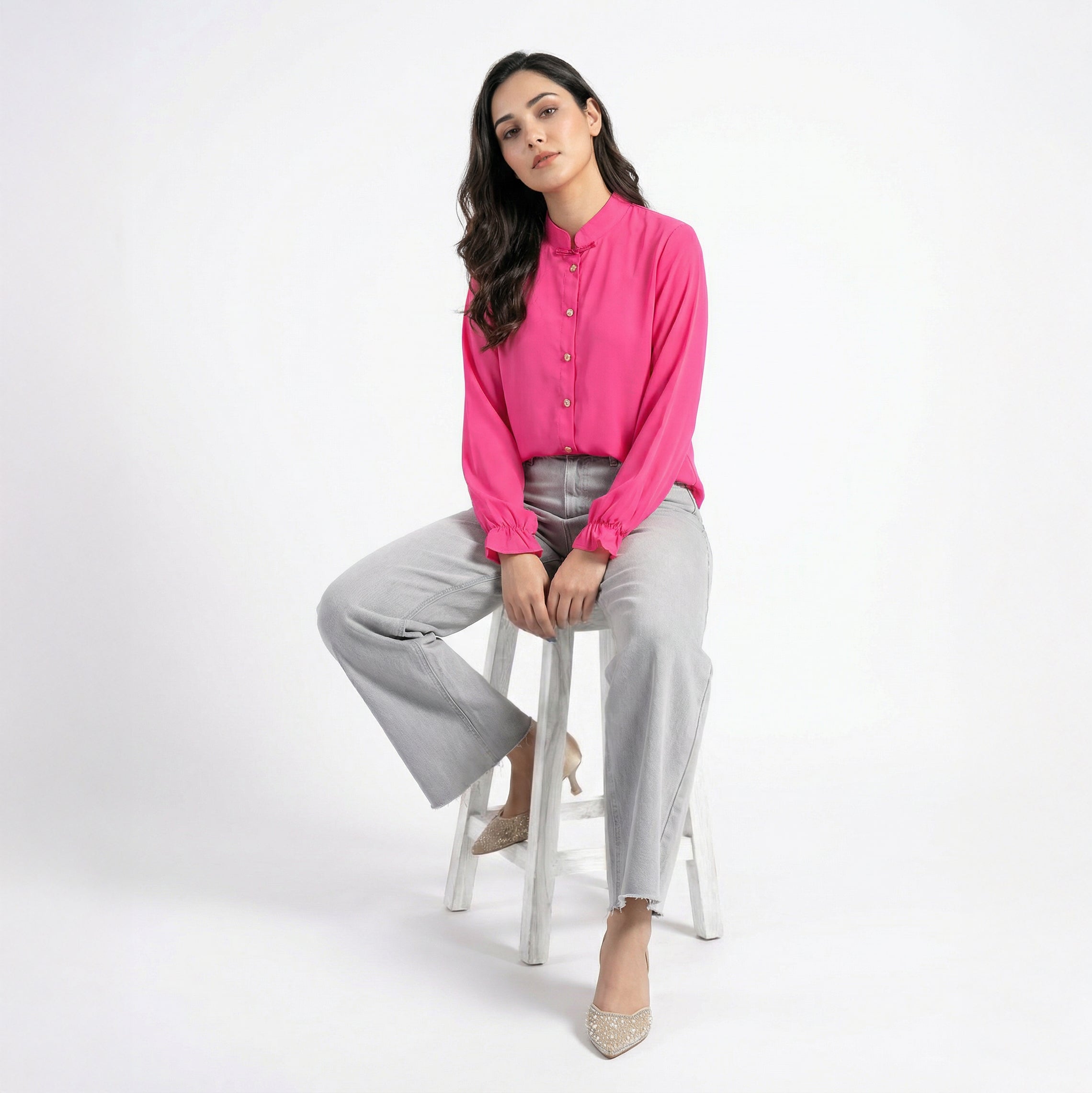 Chinese Style Stand Collar Elegant Button Shirt