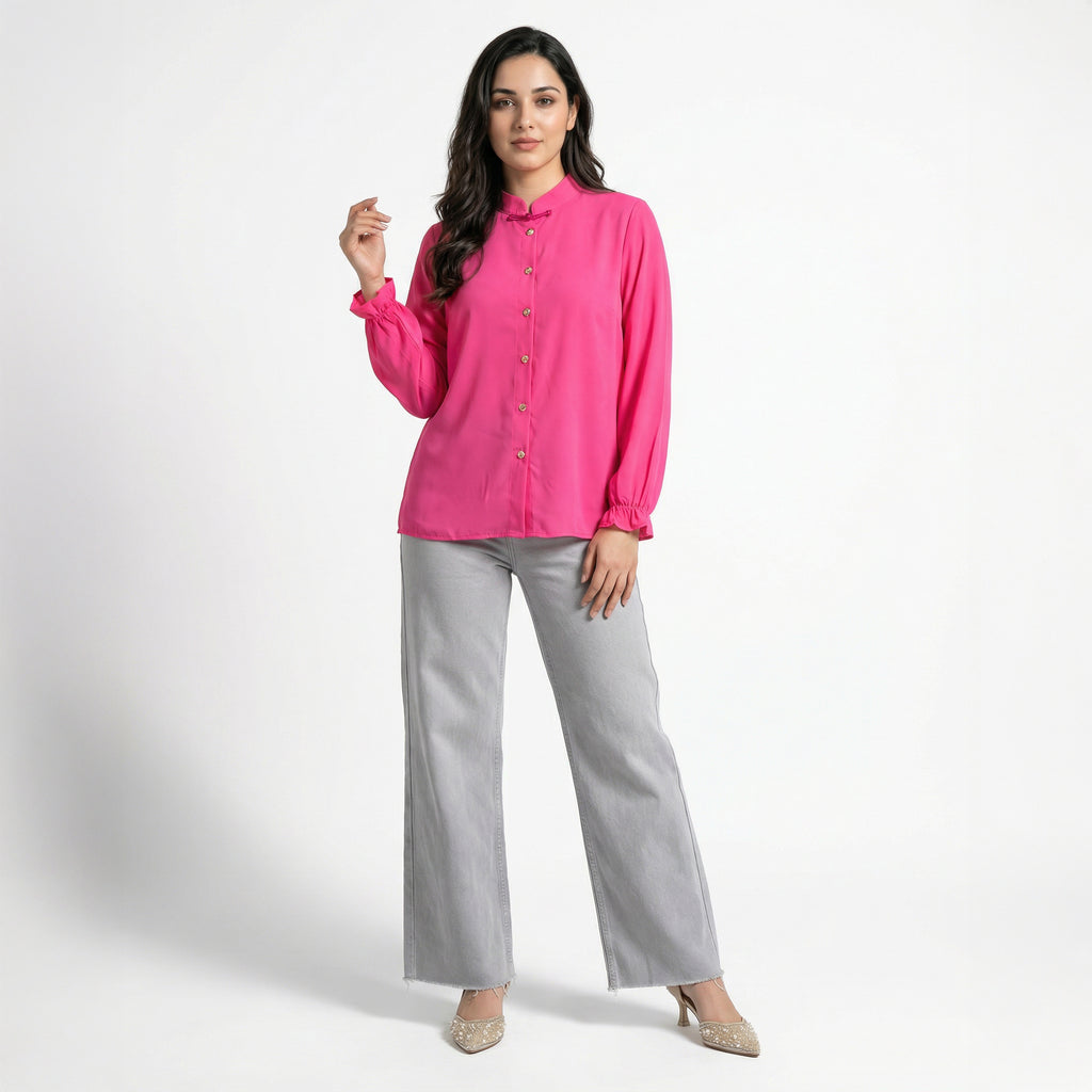 Chinese Style Stand Collar Elegant Button Shirt