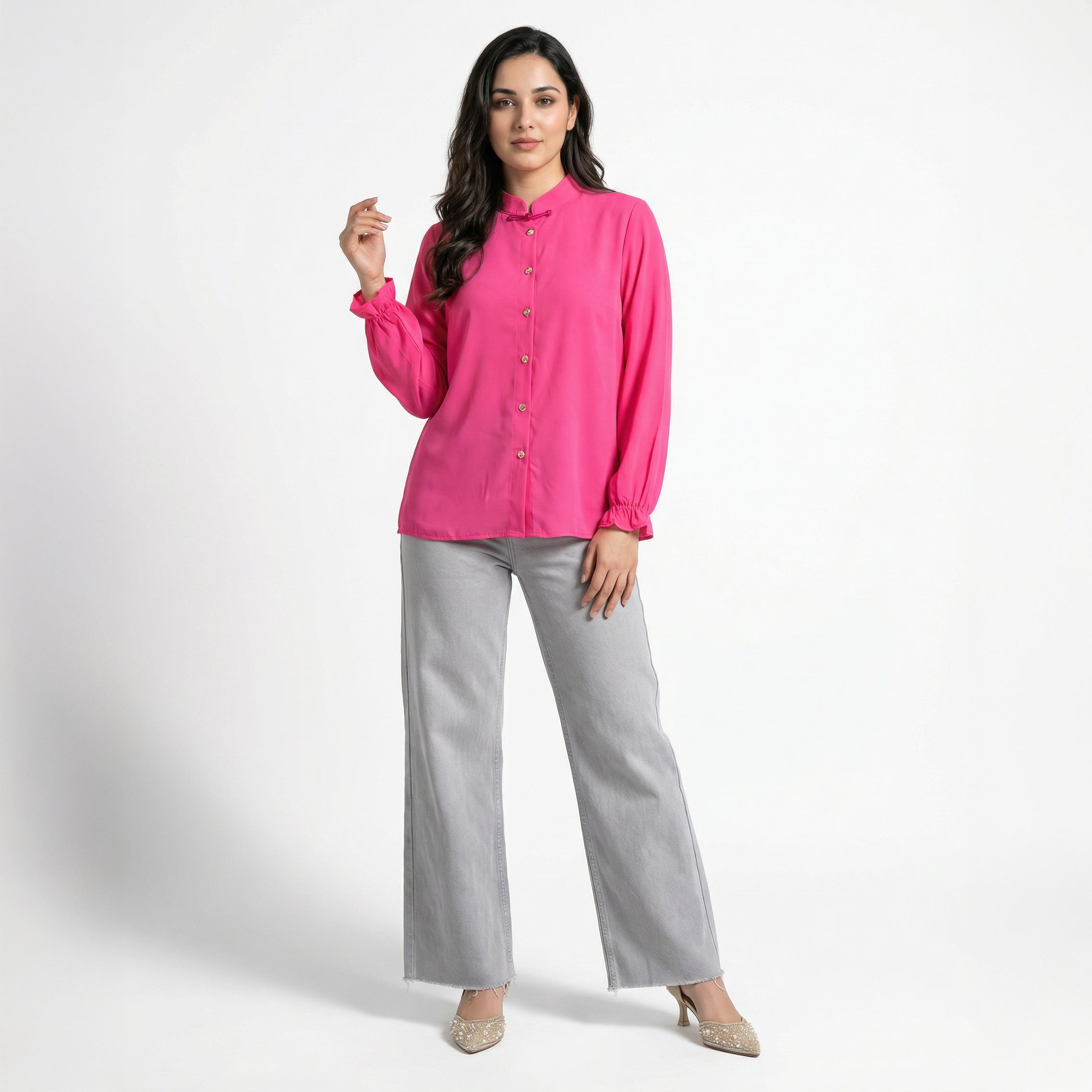 Chinese Style Stand Collar Elegant Button Shirt