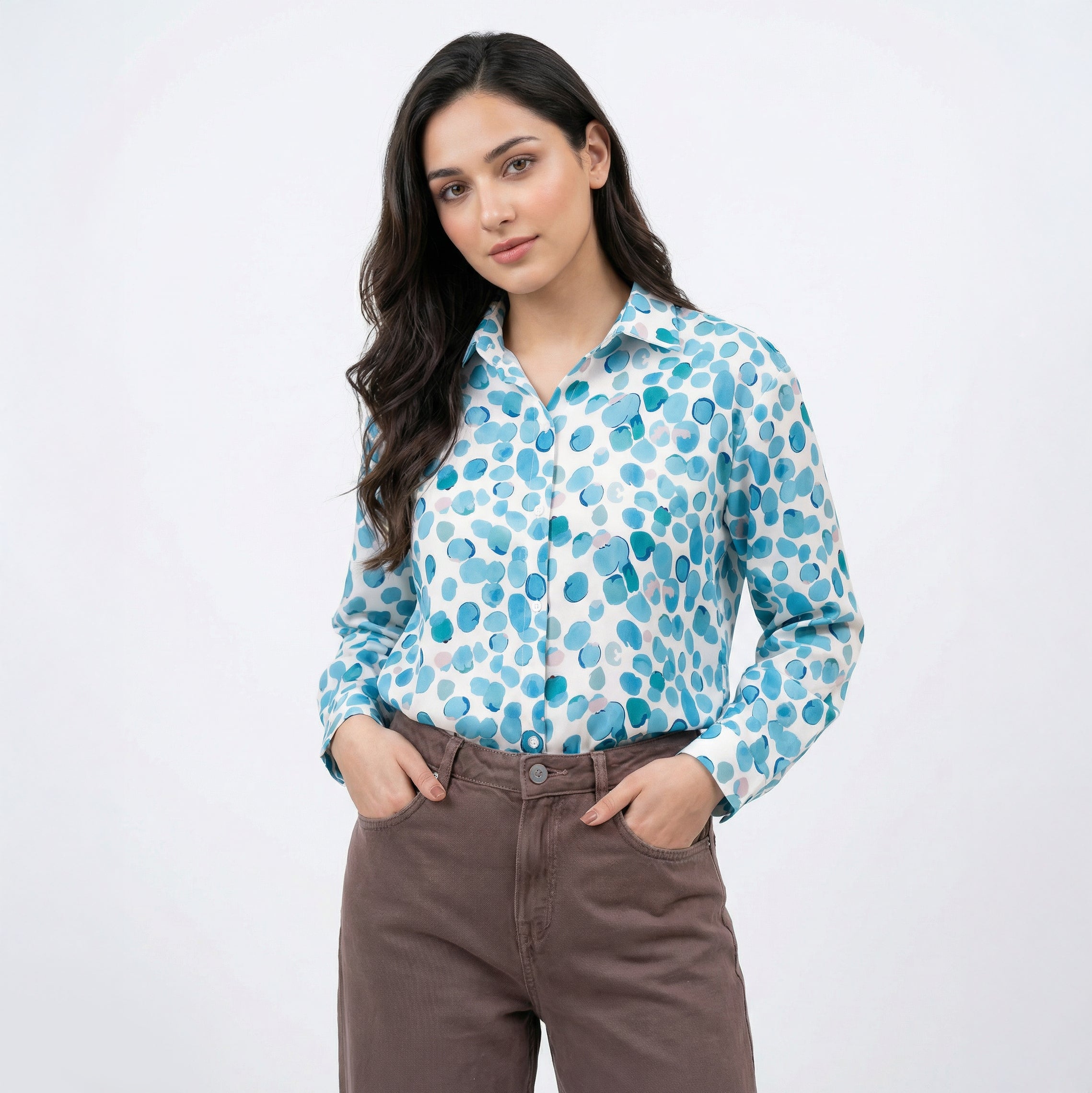 Elegant Polka Dot Korean Teal Petal Shirt