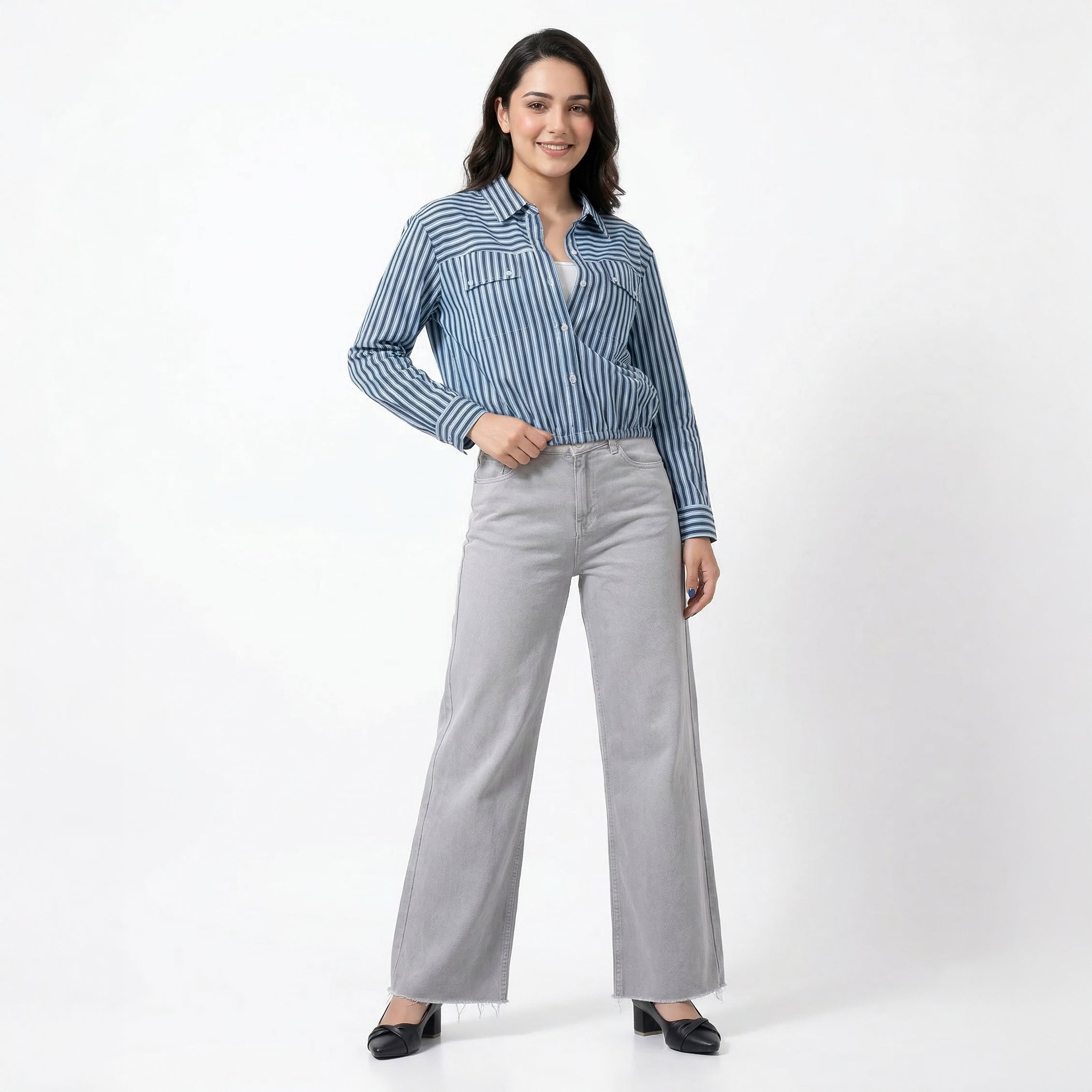 Korean Style Spliced Striped Casual Shirt