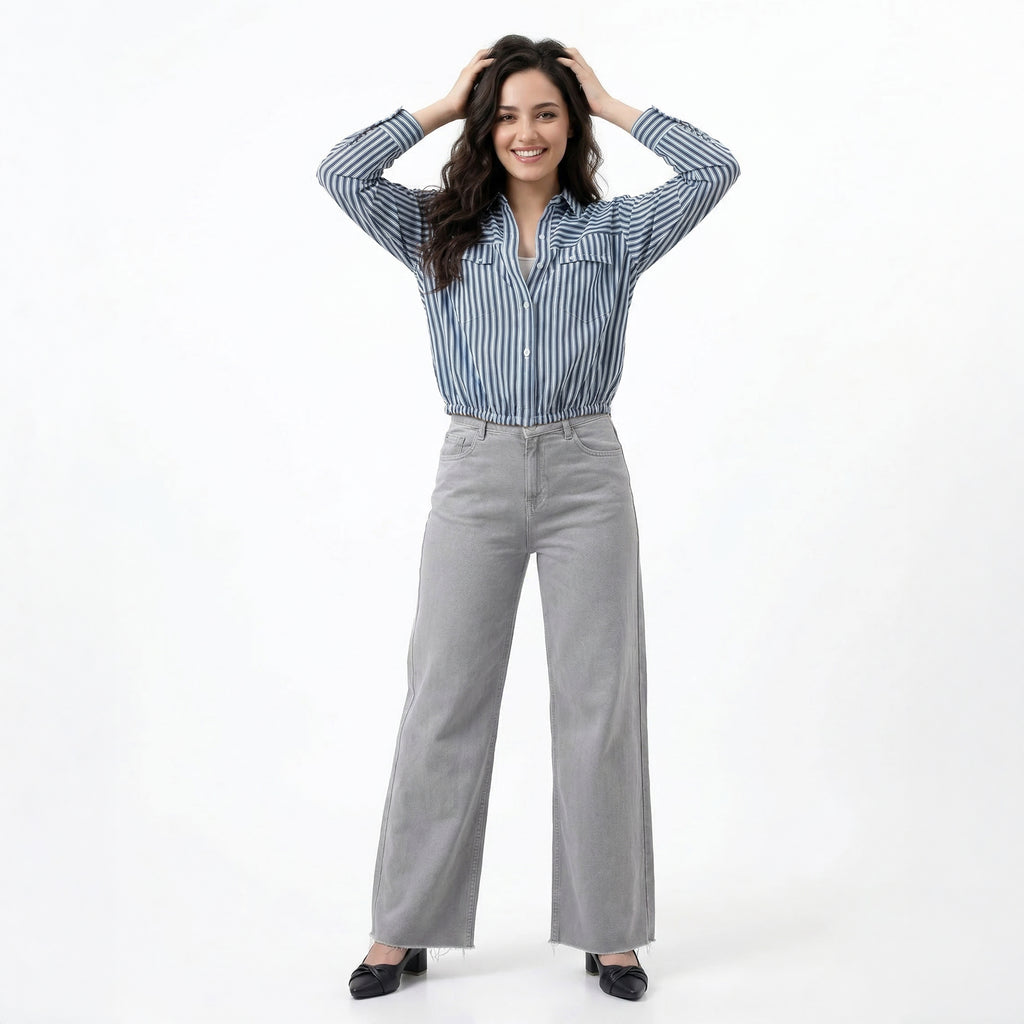 Korean Style Spliced Striped Casual Shirt