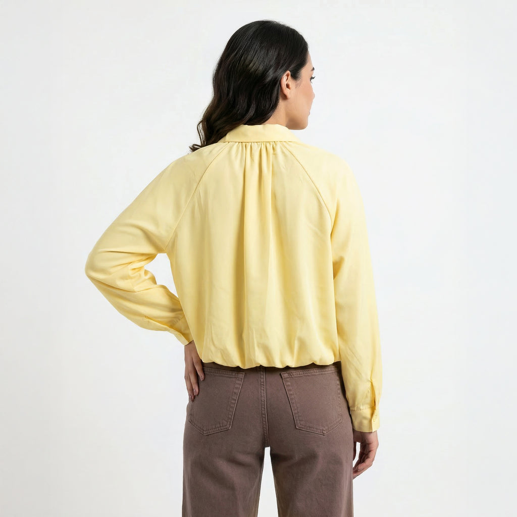 Korean Style Floral Embroidered Puff Sleeve yellow Shirt