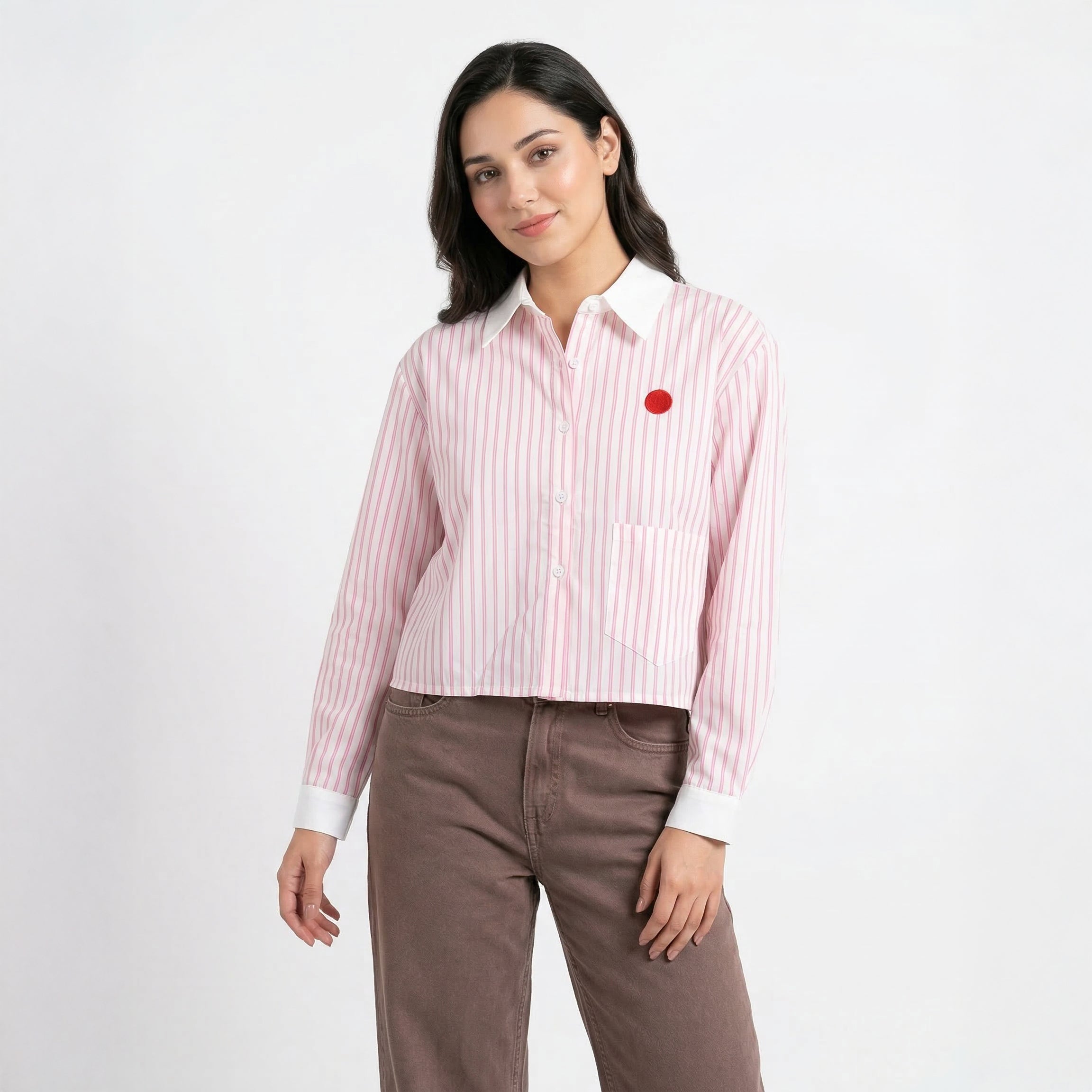 Korean Style Pink Striped Casual short Shirt
