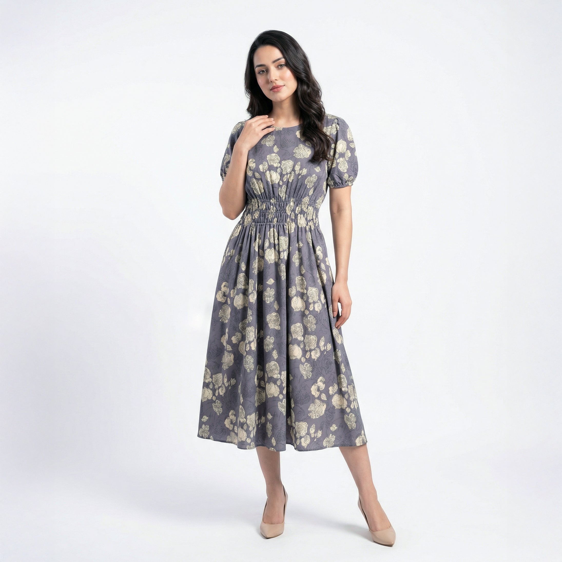 Ladies Floral A-Line Midi Dress