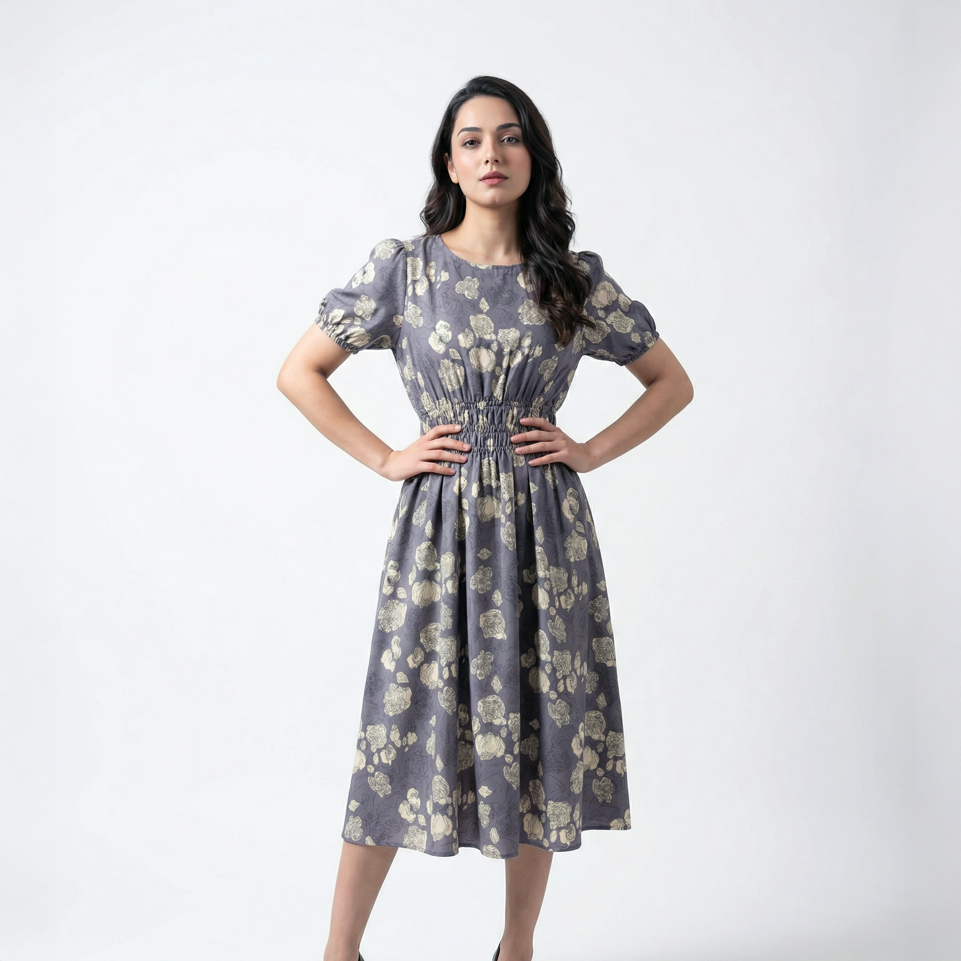 Ladies Floral A-Line Midi Dress