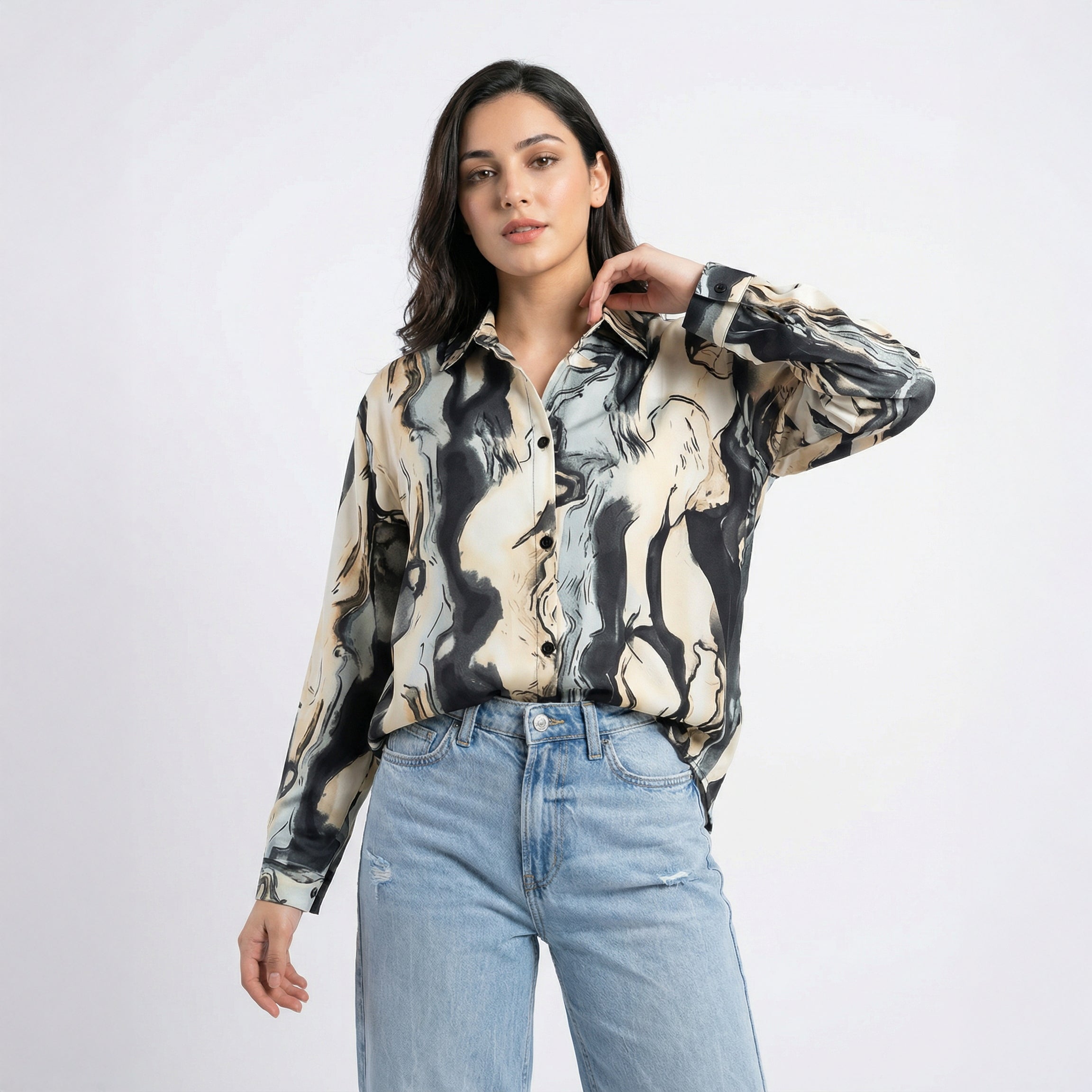 Ladies Abstract Print Long Sleeve Shirt