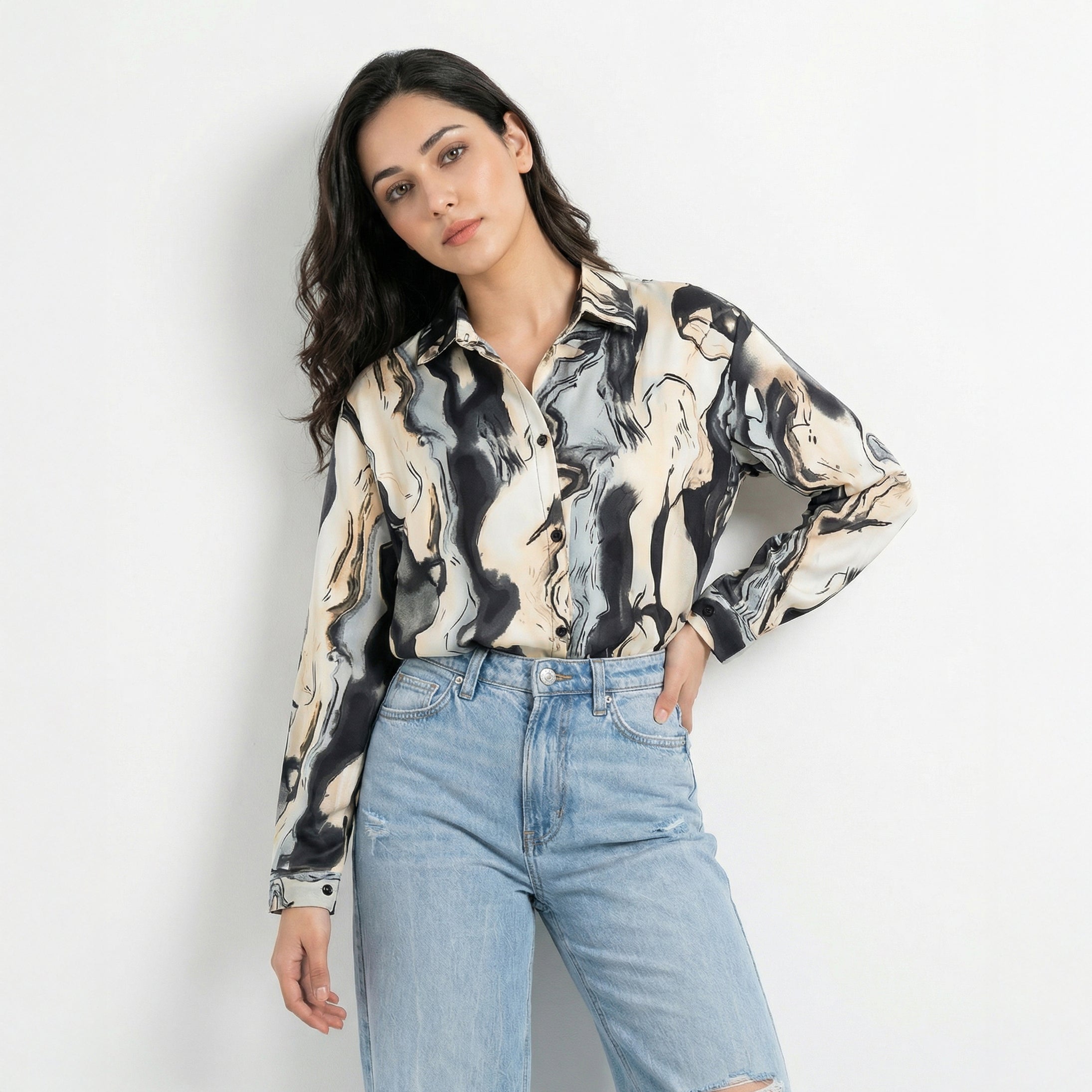 Ladies Abstract Print Long Sleeve Shirt