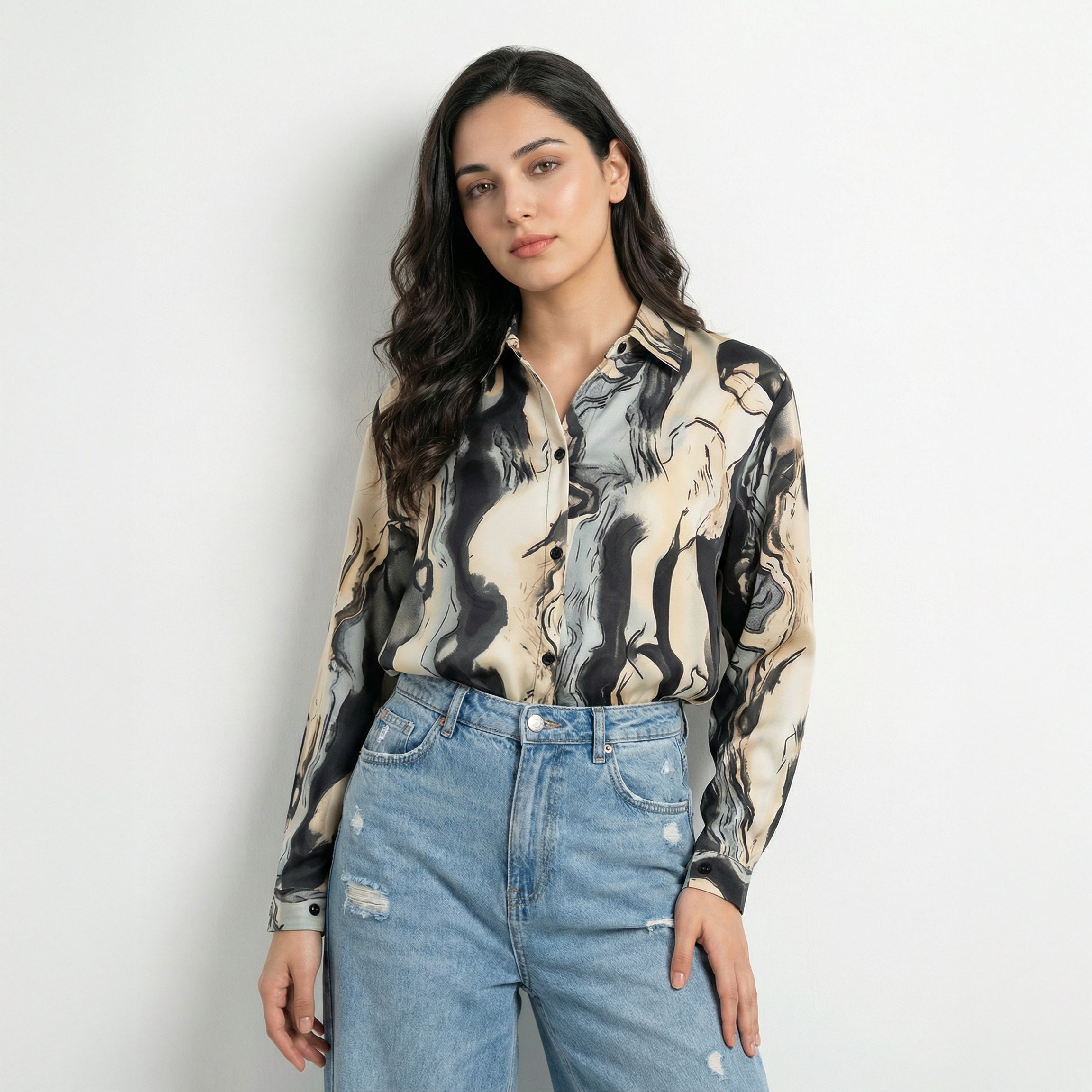 Ladies Abstract Print Long Sleeve Shirt