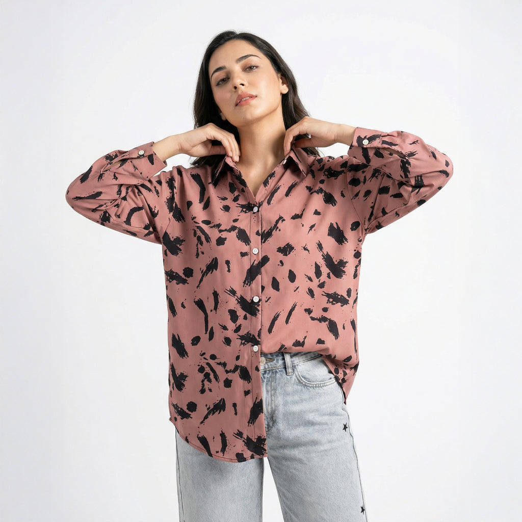 Ladies Abstract Print Long Sleeve Shirt