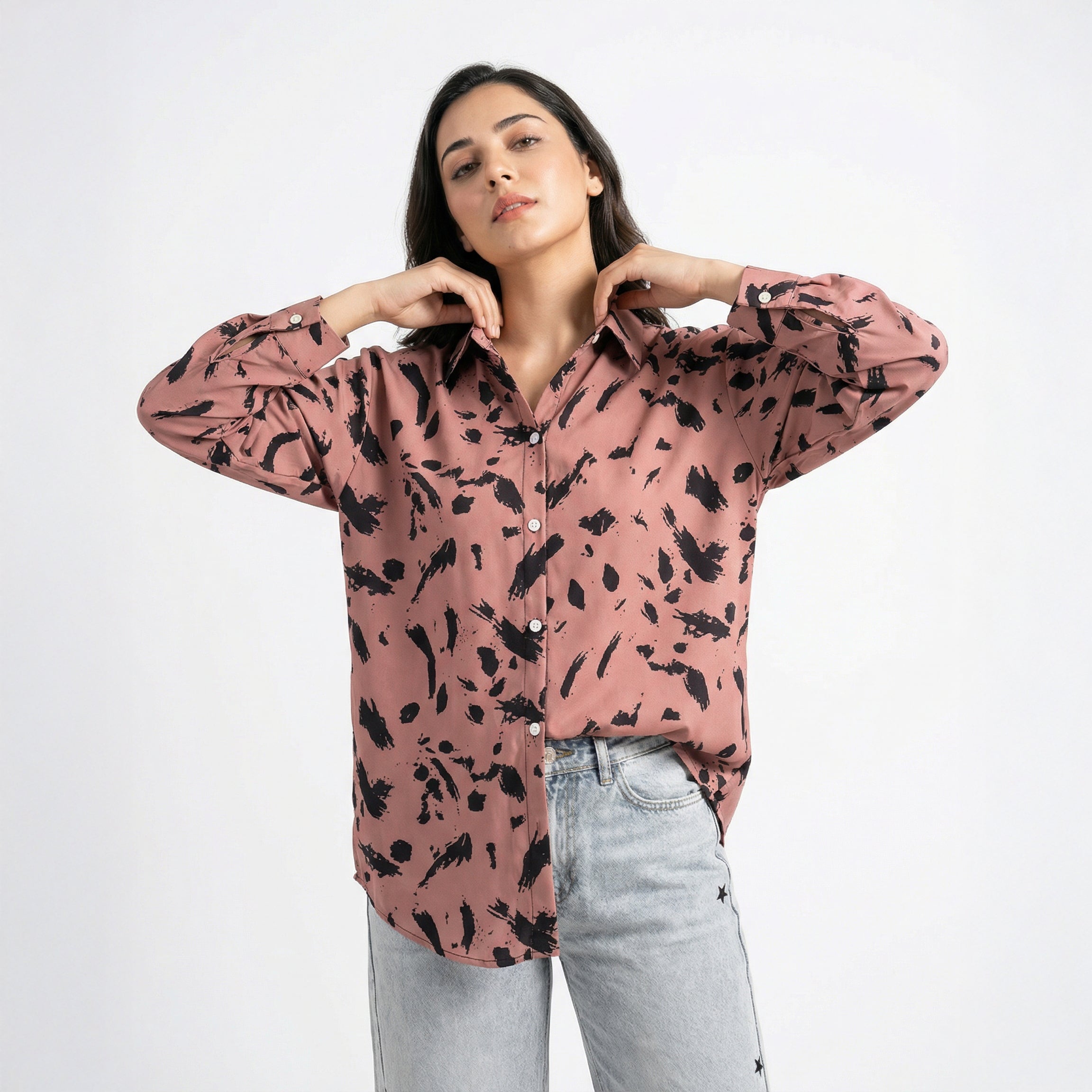 Ladies Abstract Print Long Sleeve Shirt