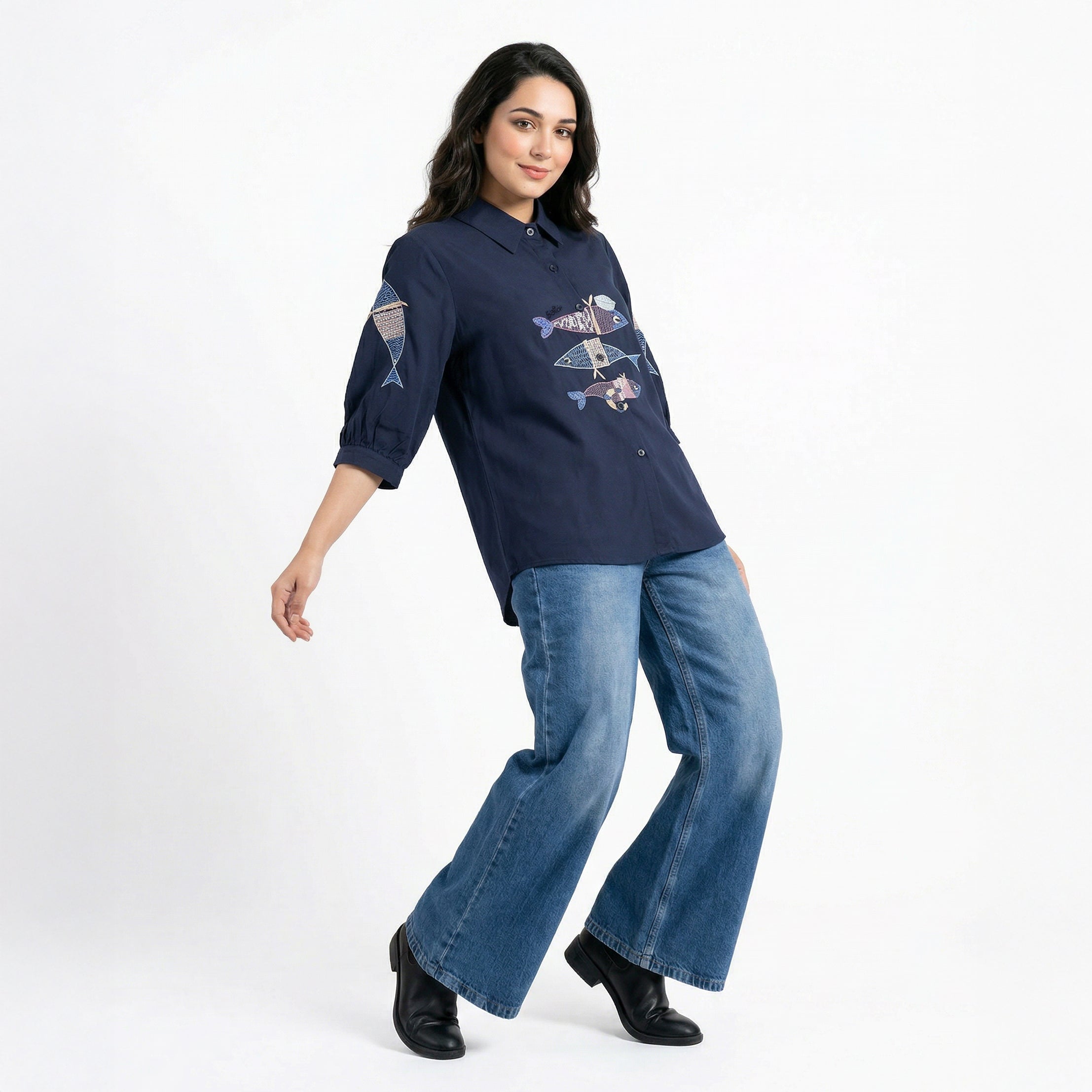 Ladies Embroidered Blue Shirt