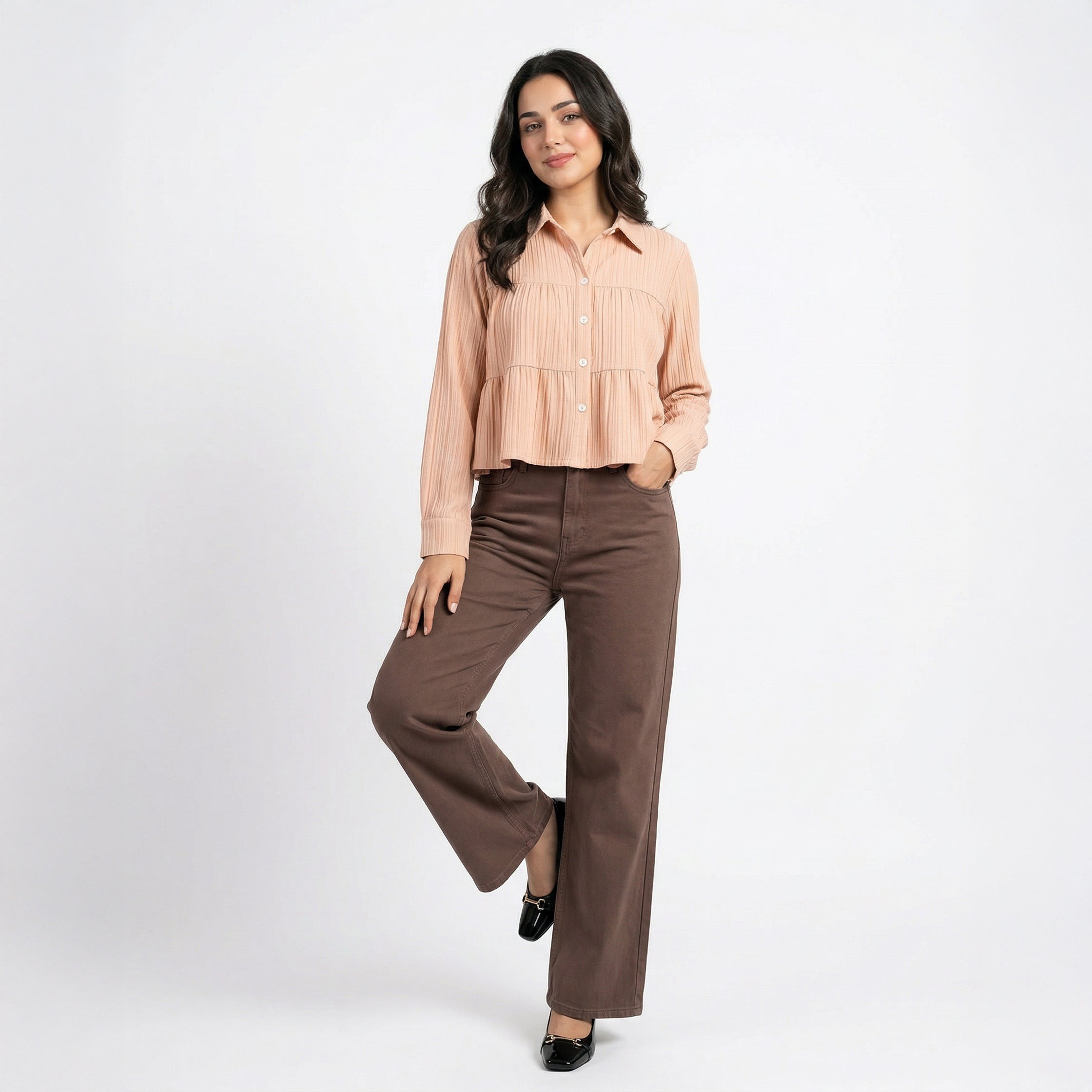 Ladies Korean-Style Collared Shirt Peach Color