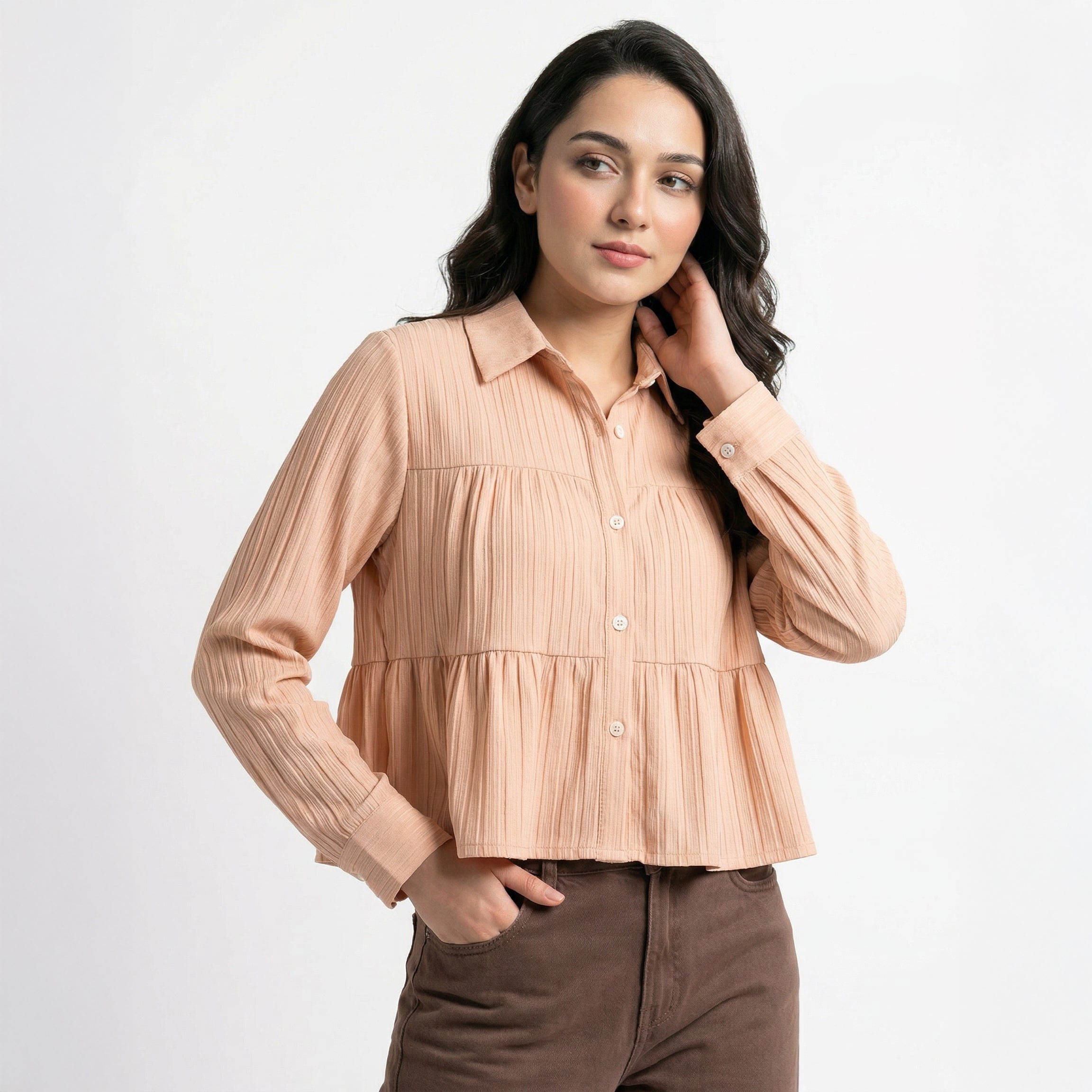 Ladies Korean-Style Collared Shirt Peach Color