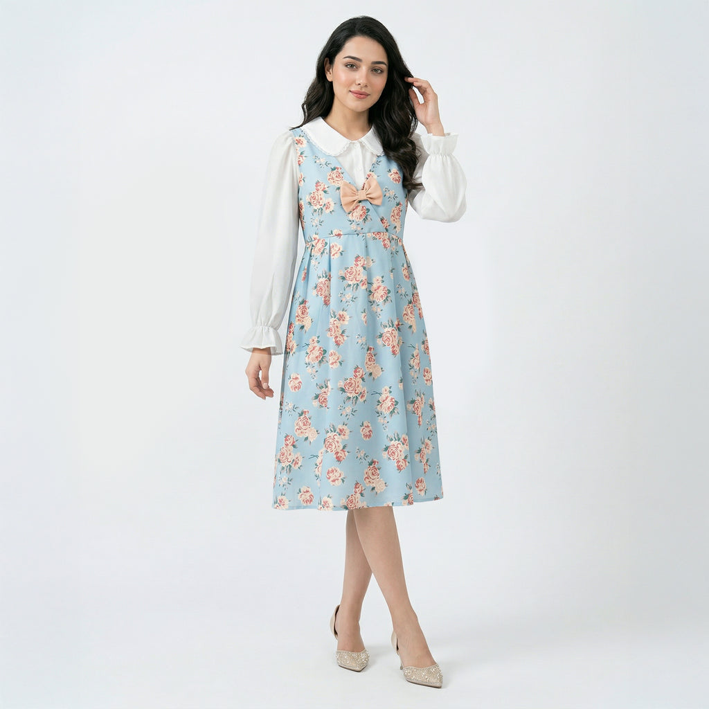 Ladies Floral Layered Midi Dress Set