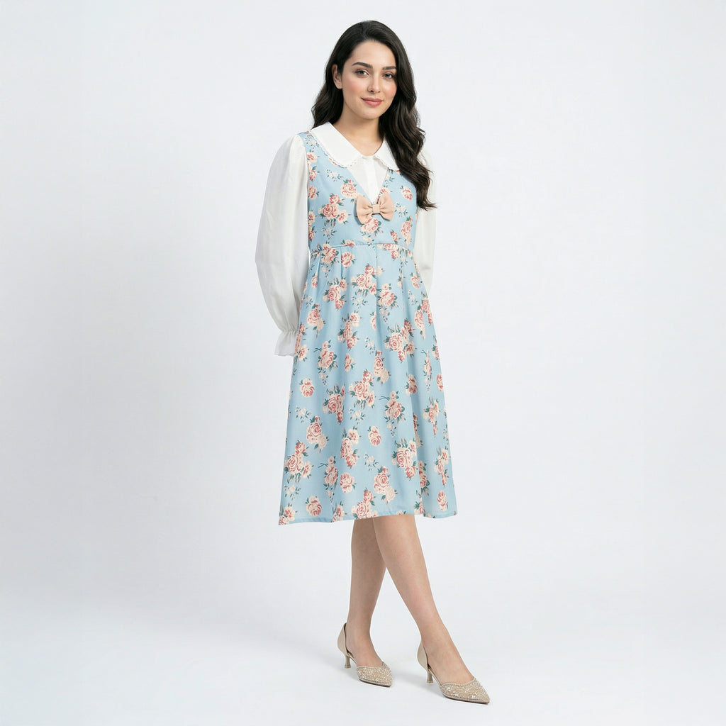 Ladies Floral Layered Midi Dress Set
